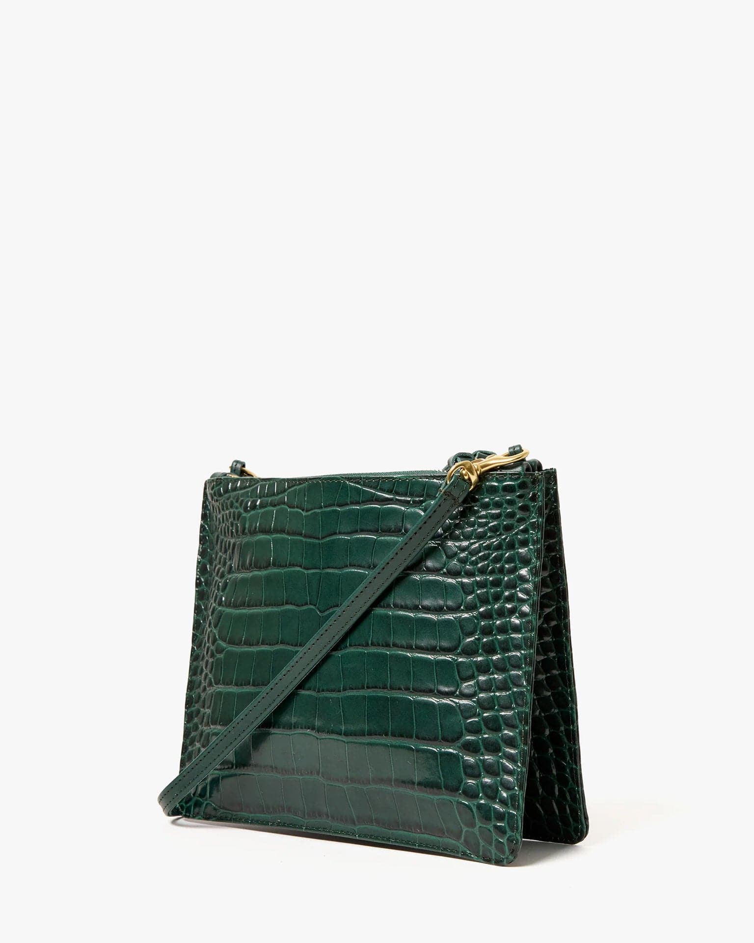 Margot Double Sac Bretelle - Autumn Croco in Deep Pine - Image 4