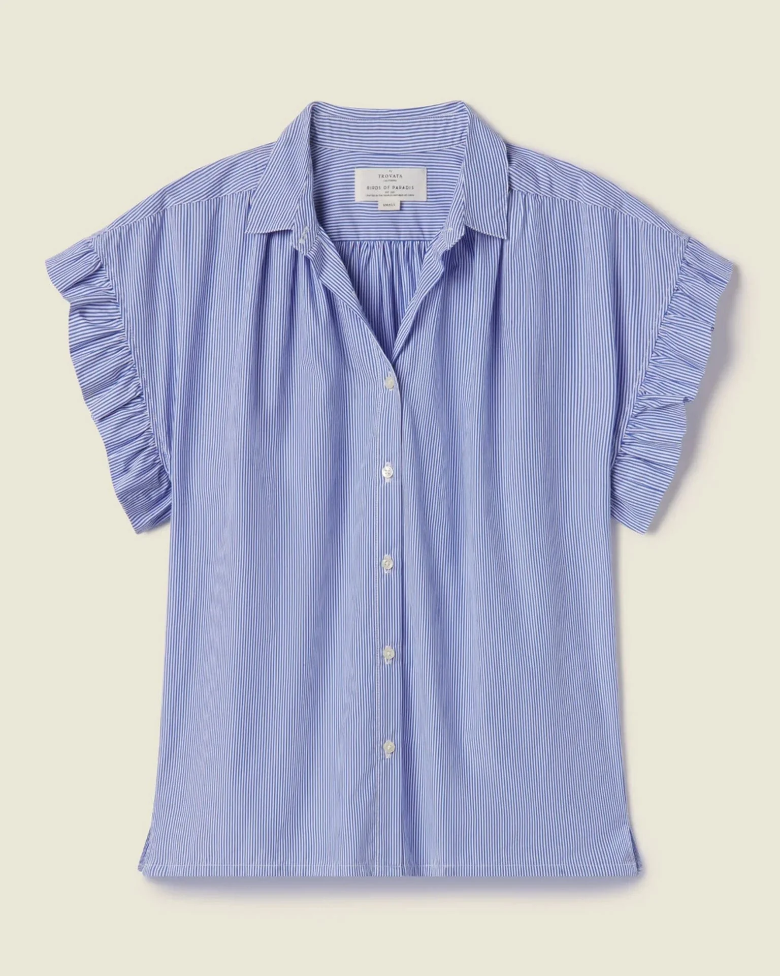 Marianne B Ruffle Slv Shirt in Blue/White Stripe - Image 4