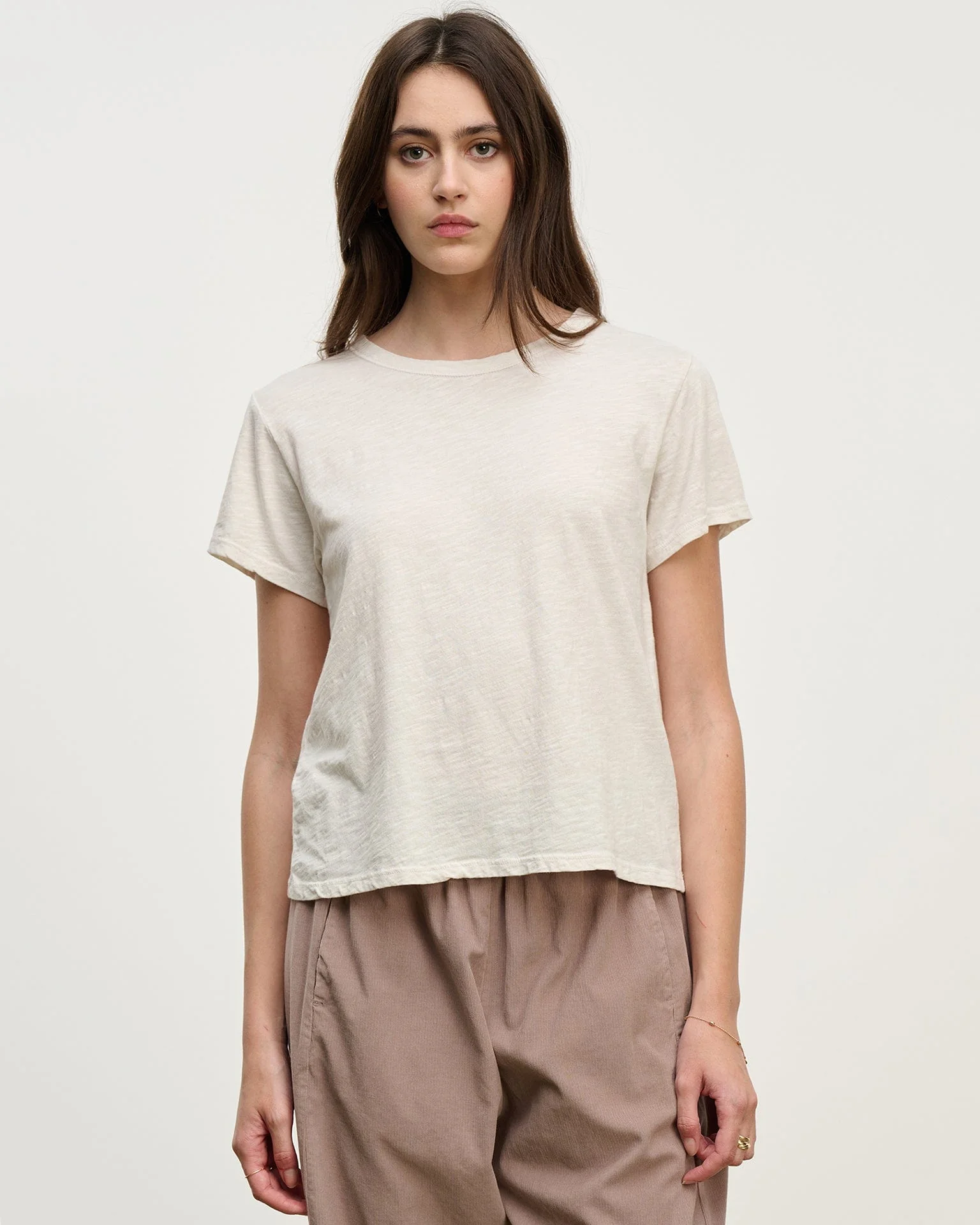 Marie S/S Crop Top in Bisque