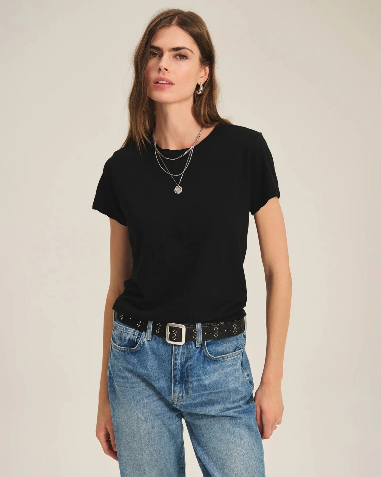 Marika Short Sleeve Crew Neck Crop Top in Black
