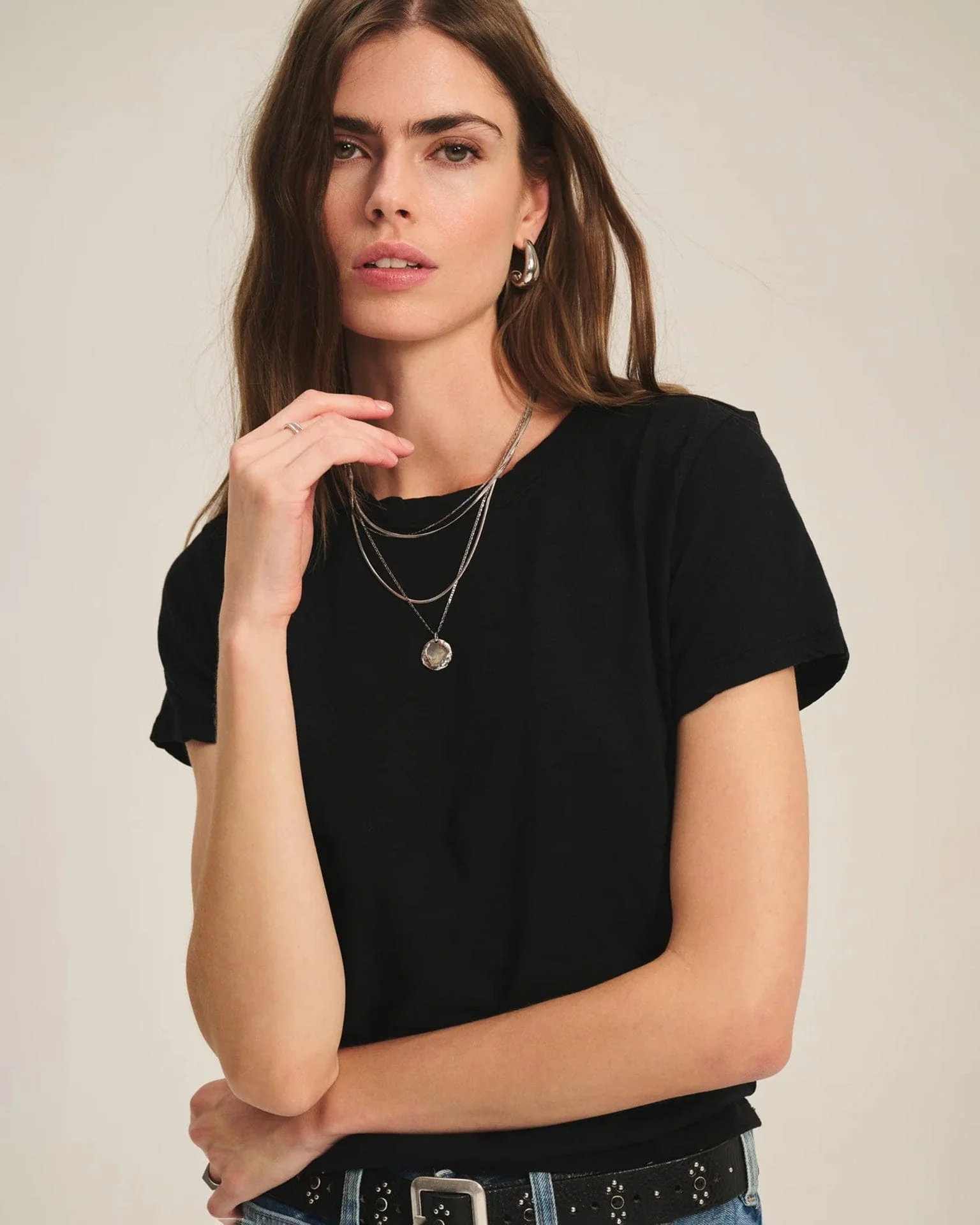 Marika Short Sleeve Crew Neck Crop Top in Black - Image 2