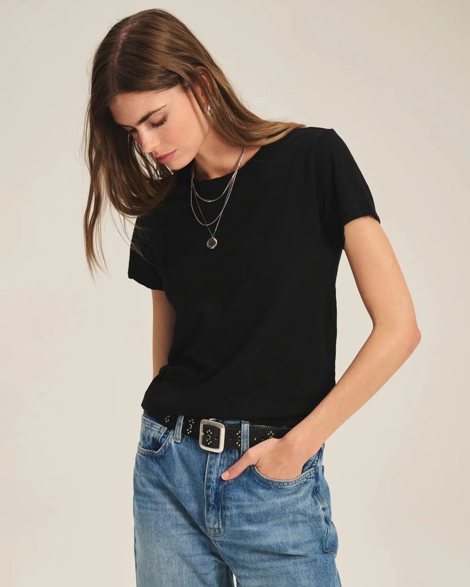 Marika Short Sleeve Crew Neck Crop Top in Black - Image 3