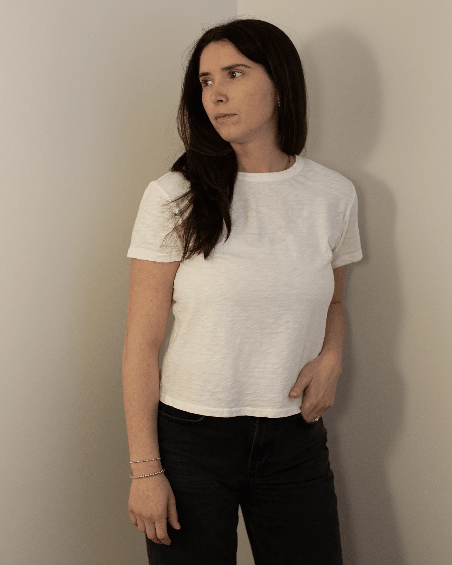 Marika Short Sleeve Crew Neck Crop Top in Coconut