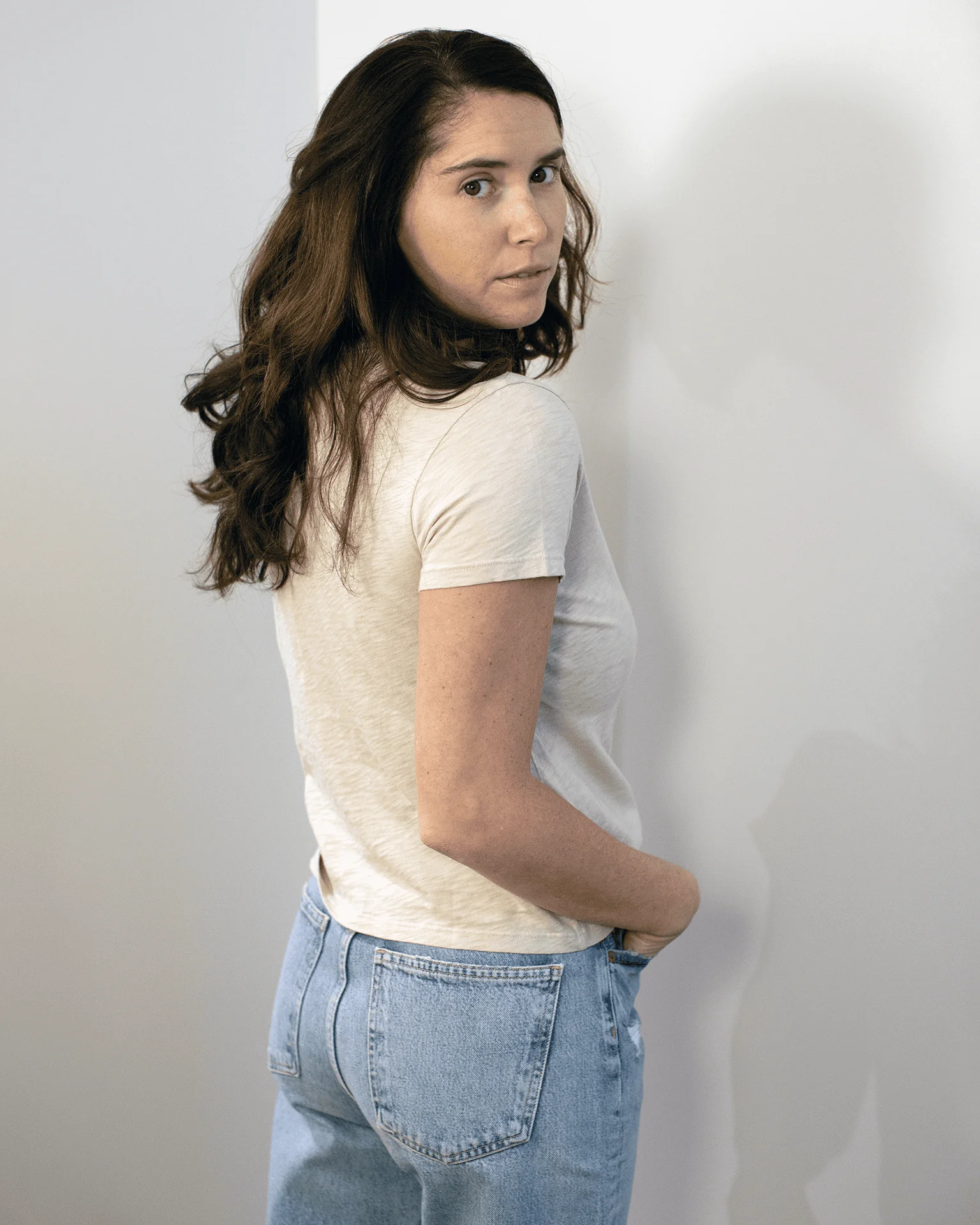 Marika Short Sleeve Crew Neck Crop Top in Sesame - Image 4