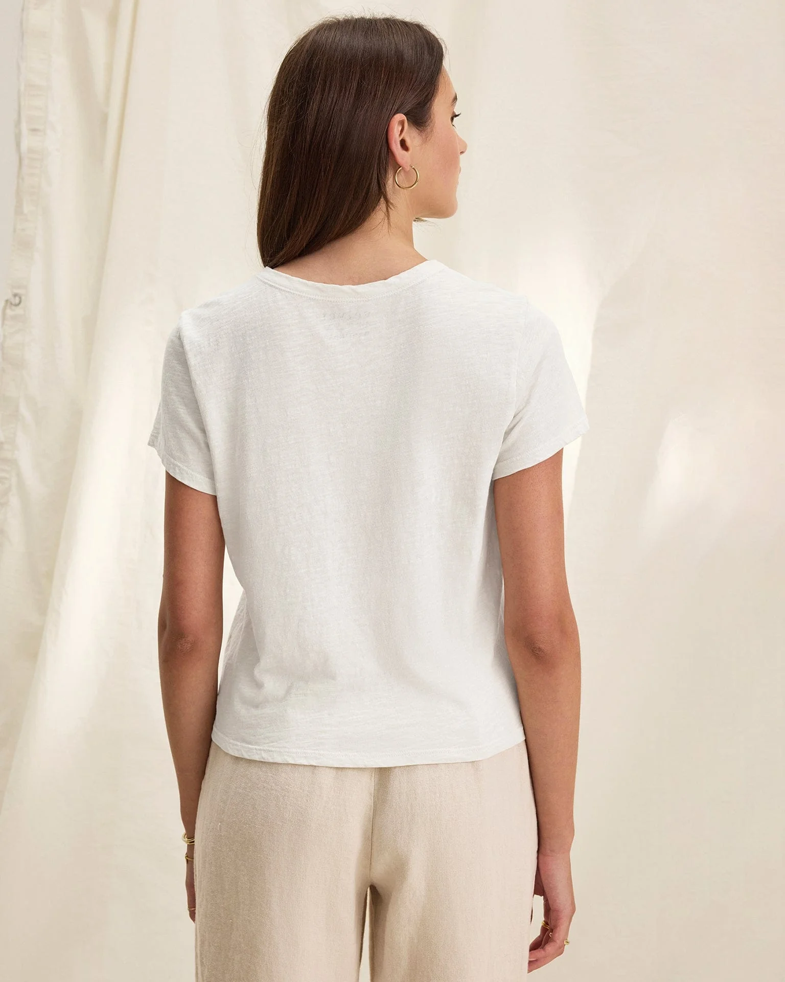 Marika Short Sleeve Crew Neck Crop Top in White - Image 3
