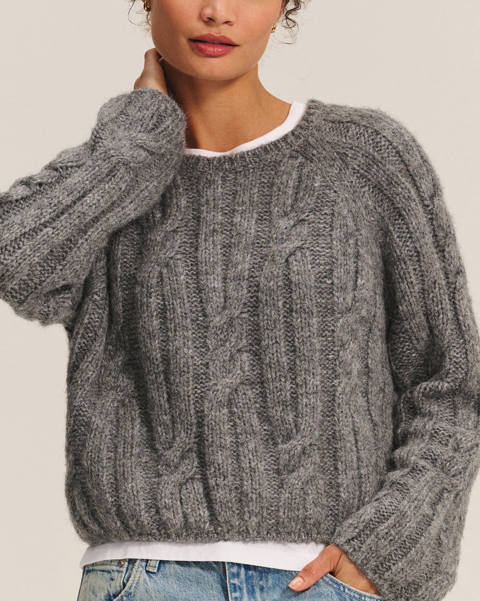 Marina Long Sleeve Crew Top in Heather Grey - Image 2