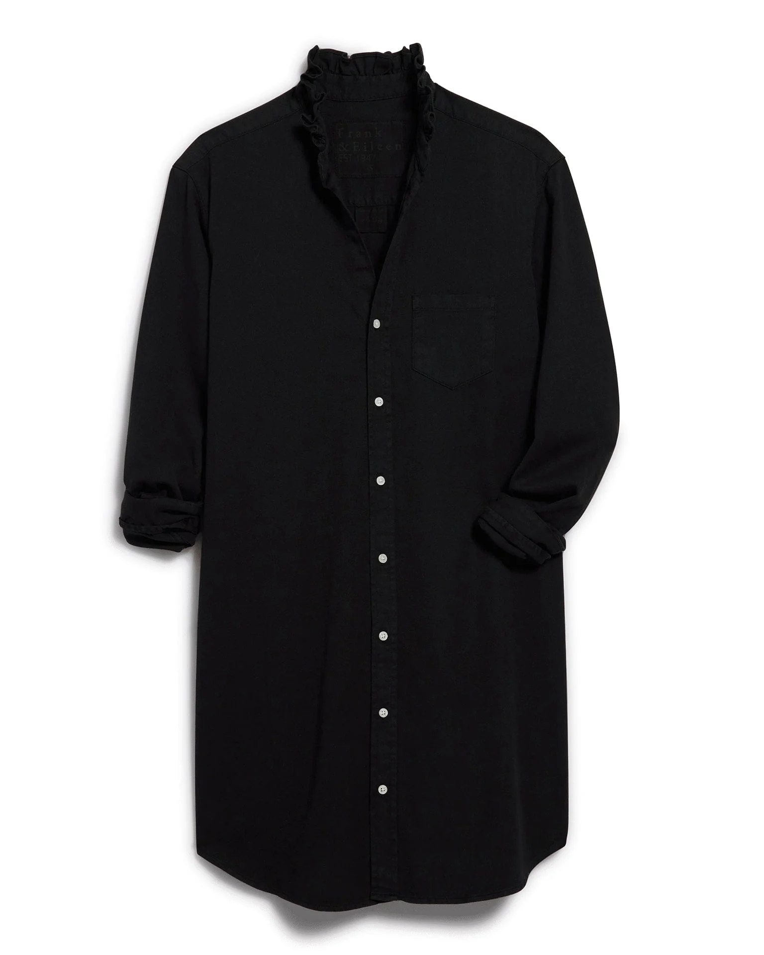 Ruffle Mary Classic Shirtdress in Black Distressed Famous Denim - Image 5