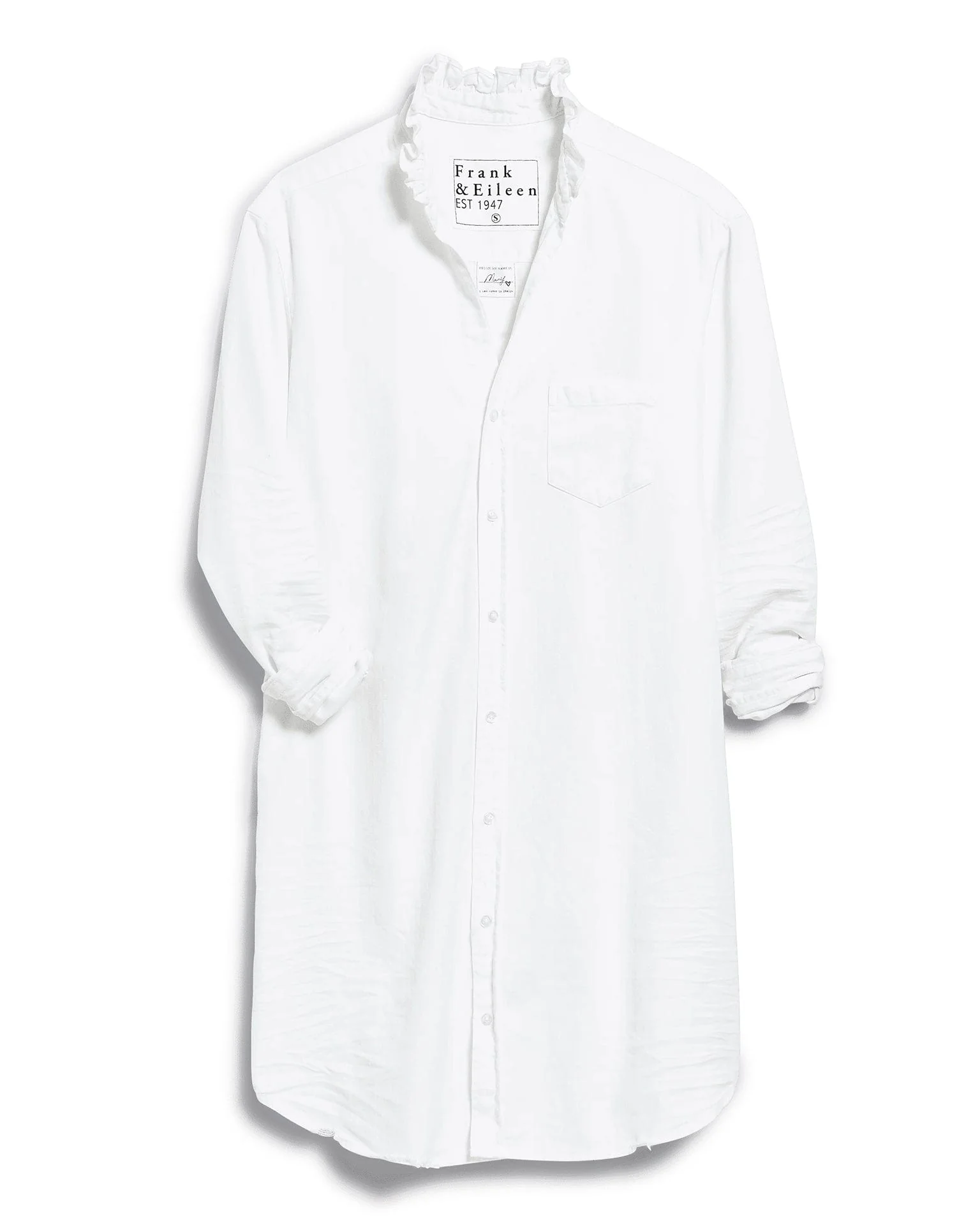 Ruffle Mary Classic Shirtdress in White Distressed Famous Denim - Image 4