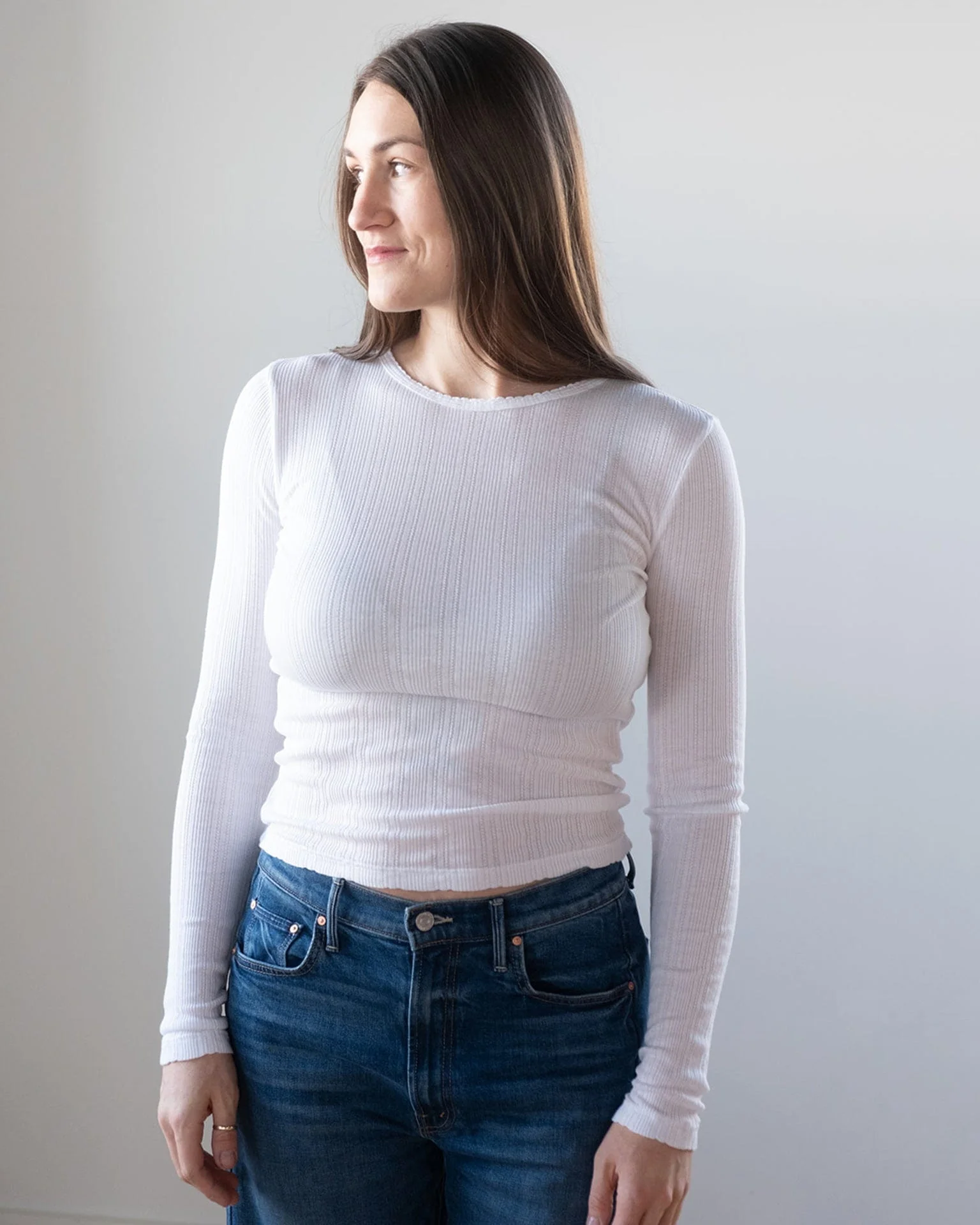 Mauri L/S Crew Neck Top in White