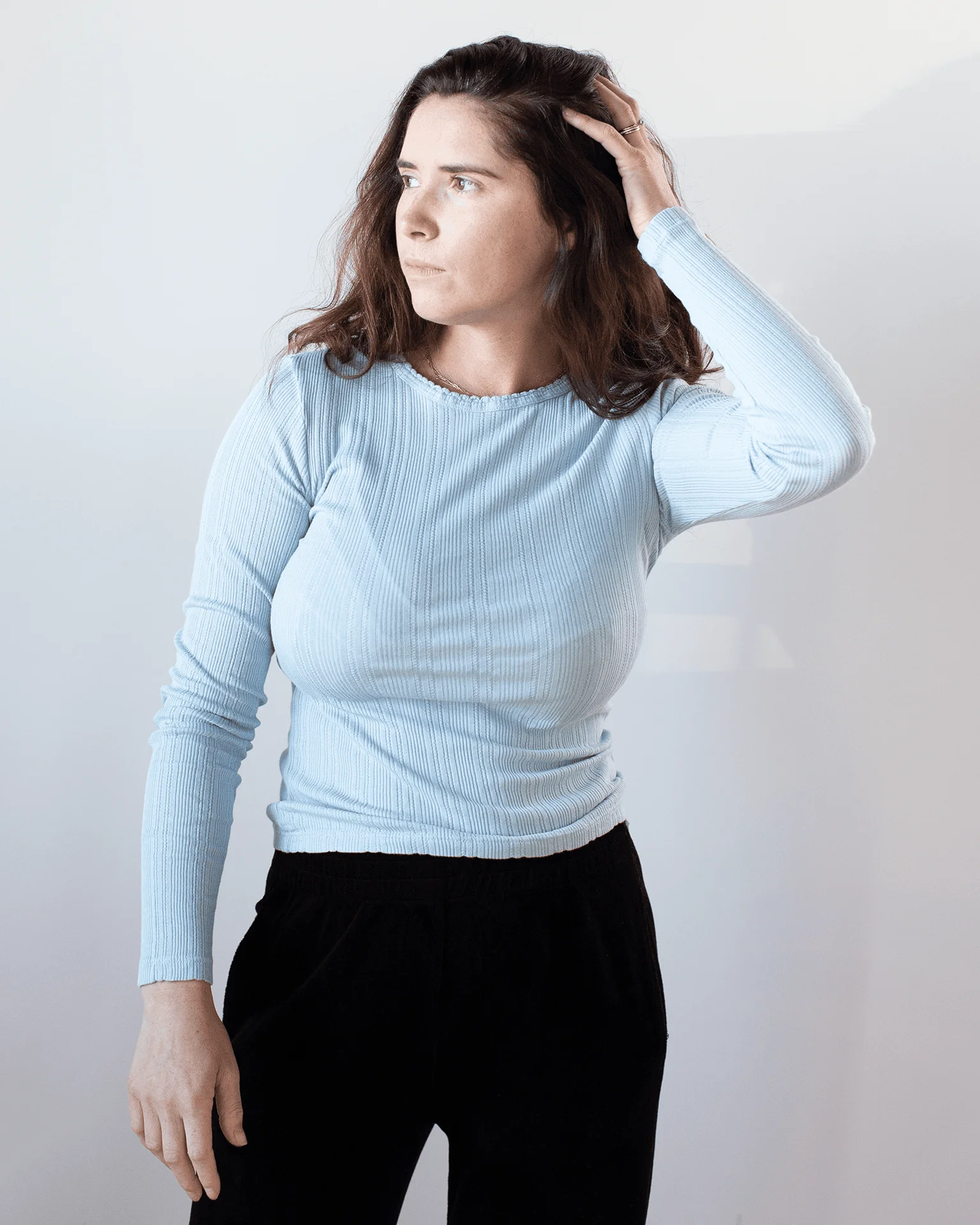 Mauri L/S Crew Neck Top in Ceramic