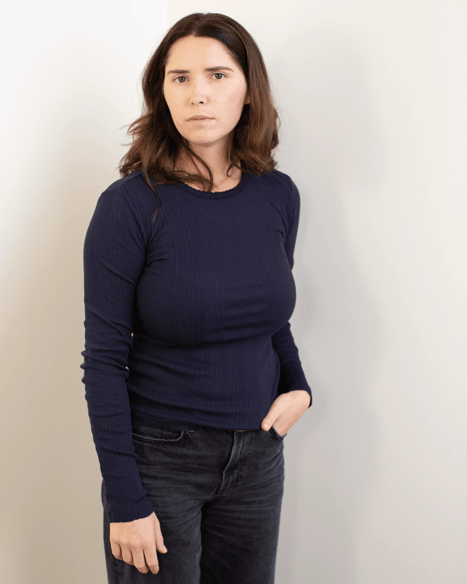 Mauri L/S Crew Neck Top in Navy