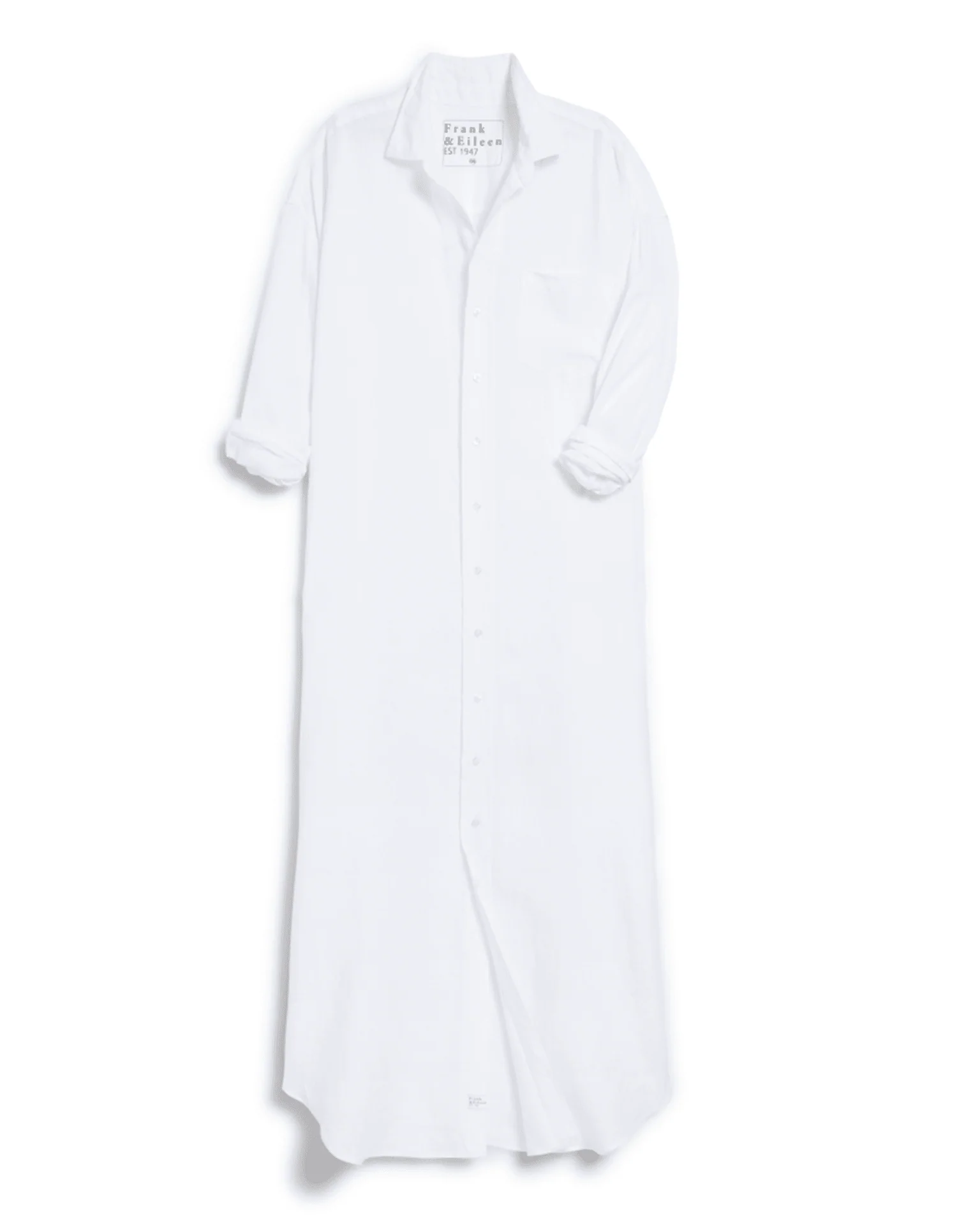 Megan One-Size Washed Linen Button-Up Dress in White - Image 3
