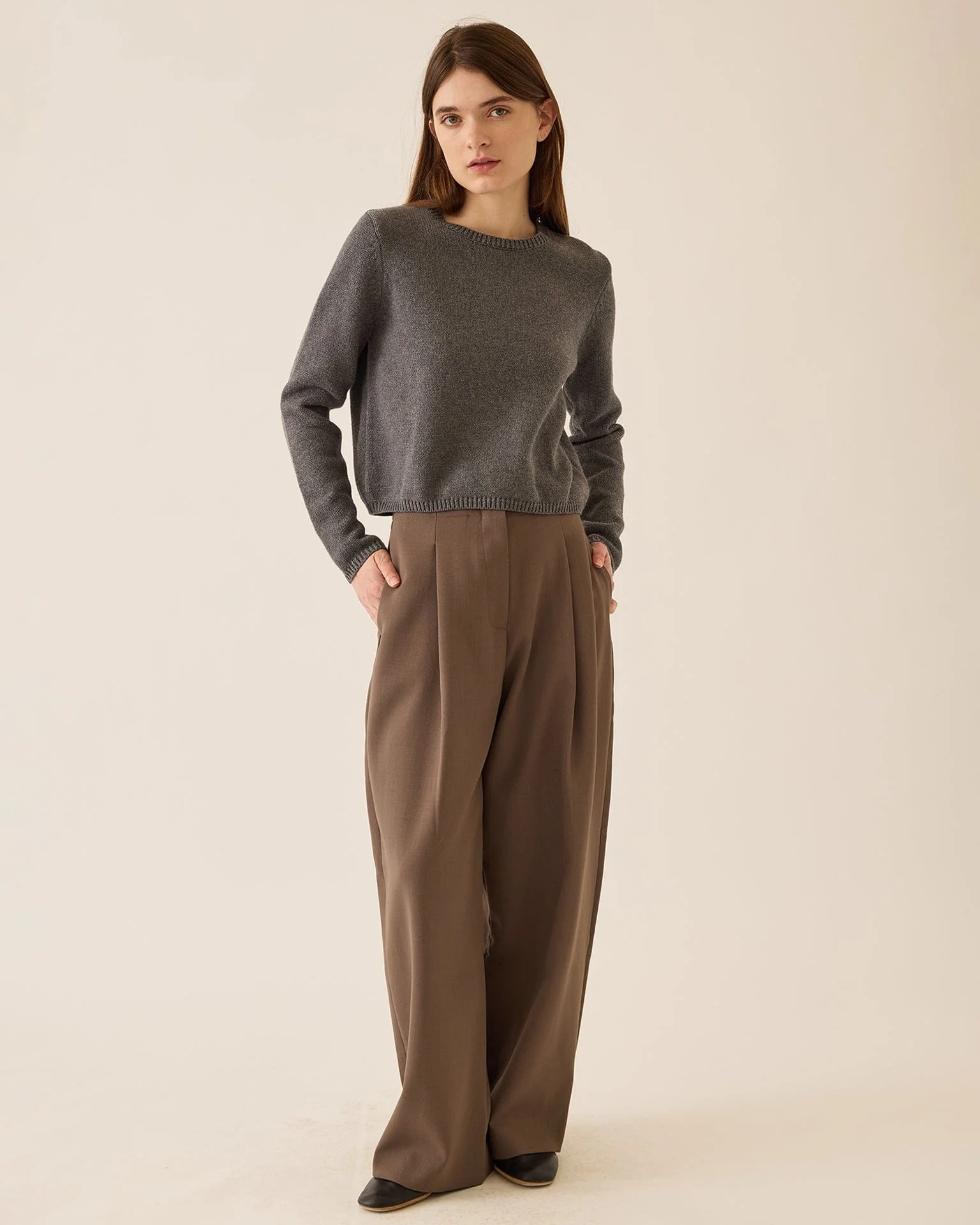 Melina Cotton Cashmere Sweater in Dark Heather Grey - Image 2