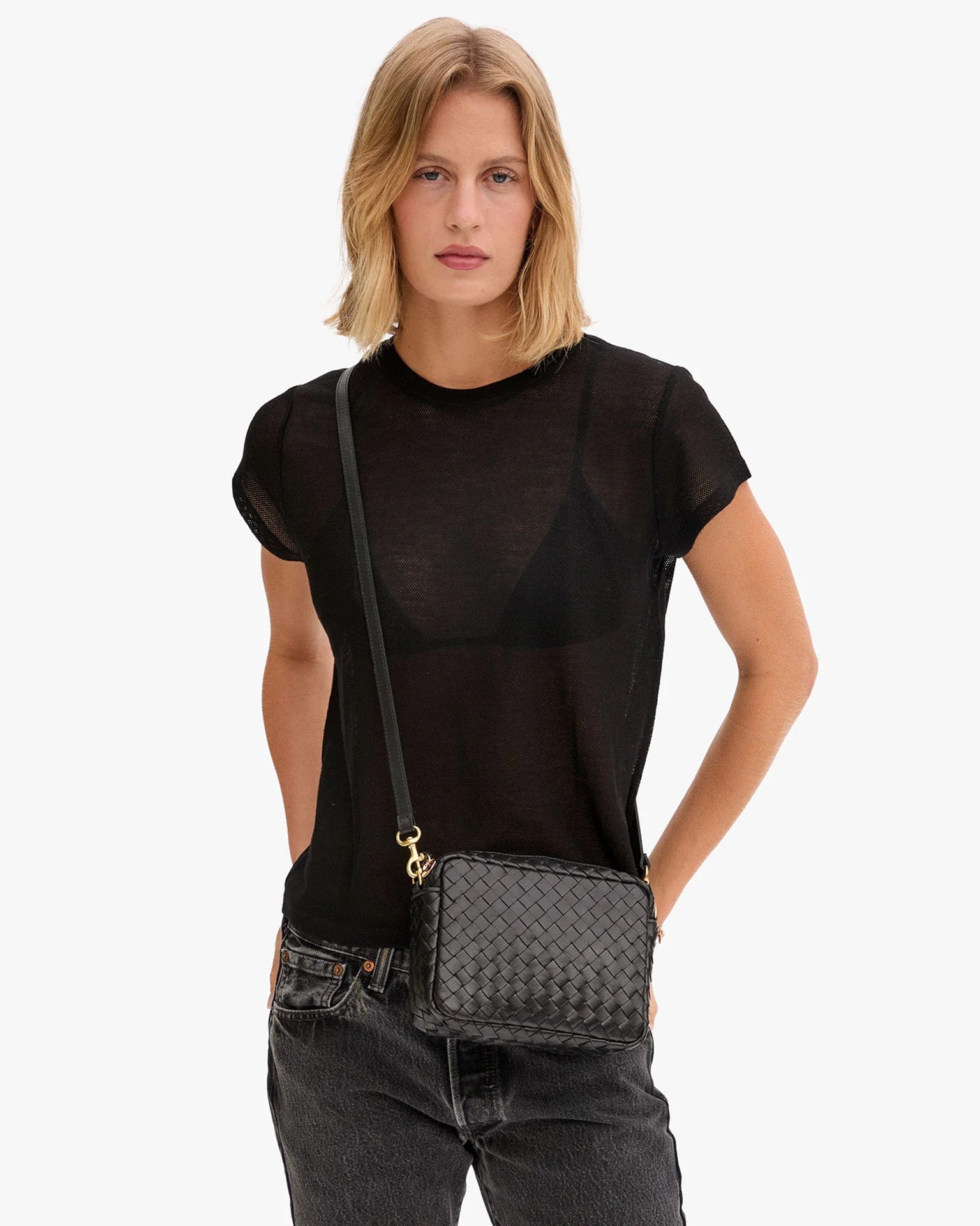 Midi Sac - Med Woven Diagonal in Black - Image 2