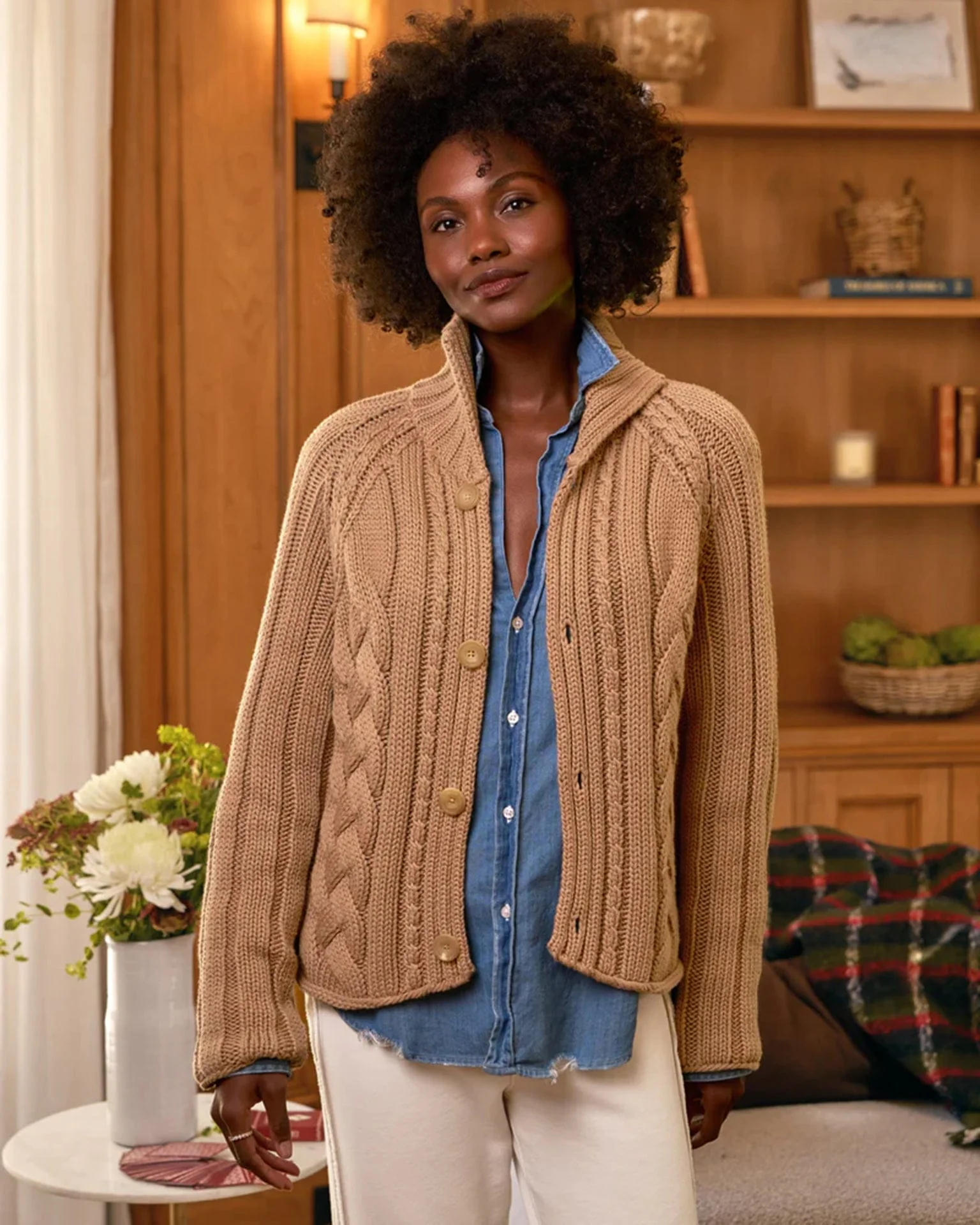 Mini Cotswolds Cable Cardigan in Camel - Image 4
