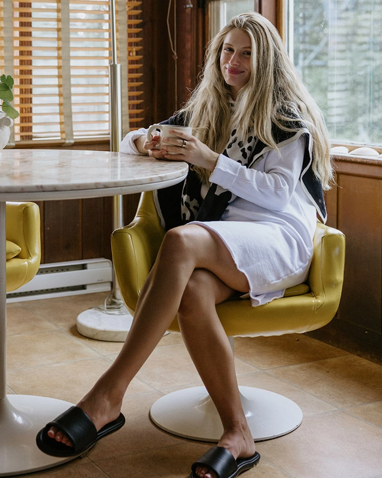 Mini James Hooded Cape Dress in White French Terry