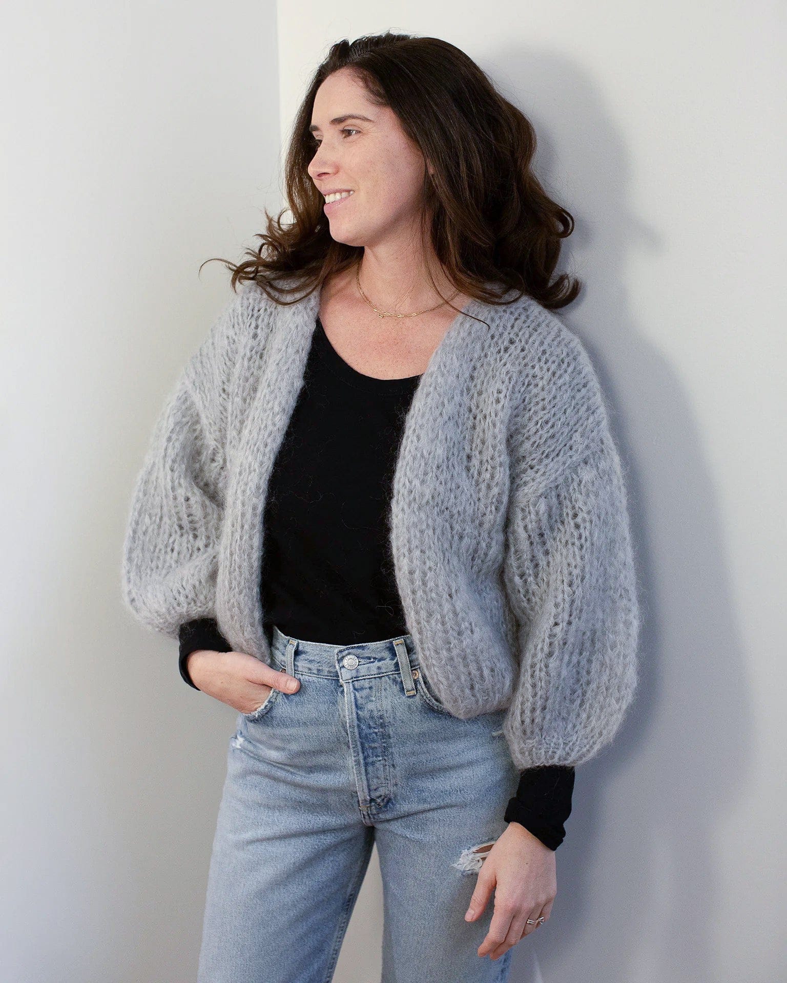 Mohair Bomber Cardigan in Concrete