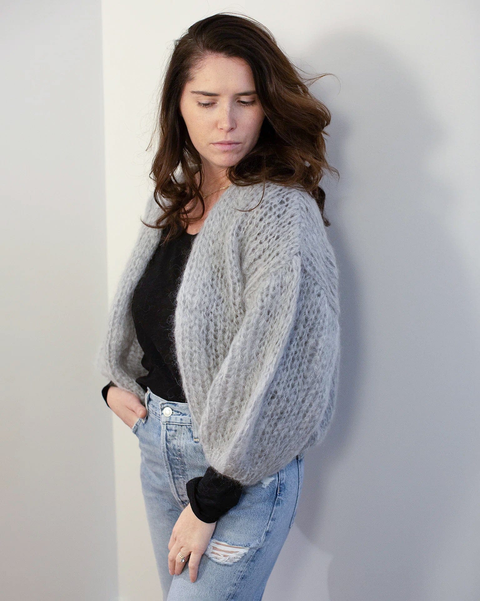 Mohair Bomber Cardigan in Concrete - Image 2