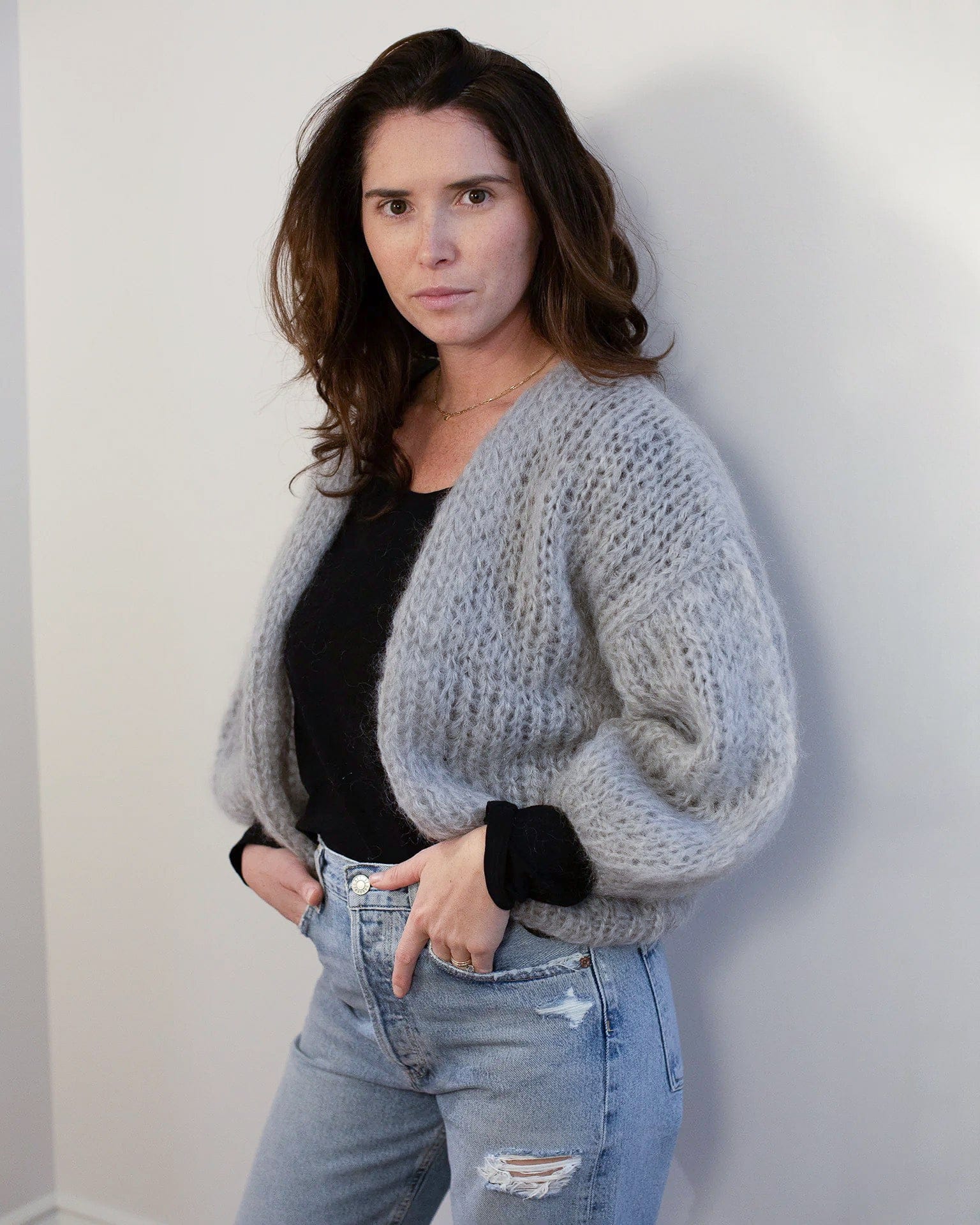 Mohair Bomber Cardigan in Concrete - Image 3
