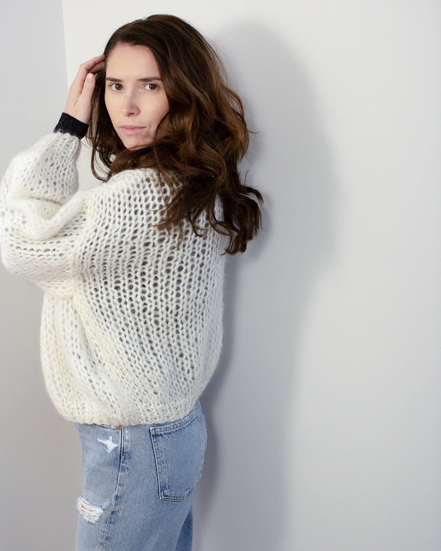 Mohair Bomber Cardigan in Creme - Image 2
