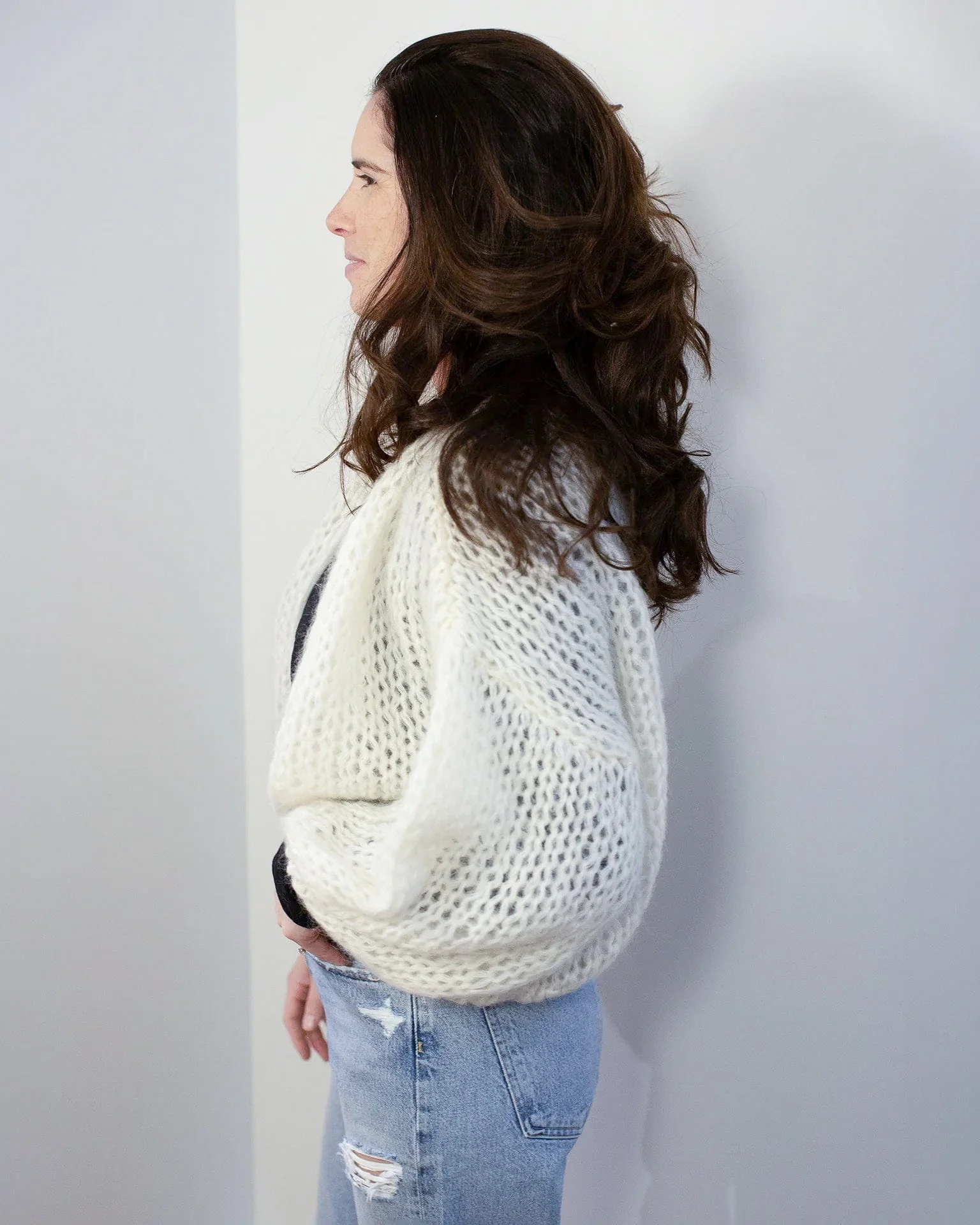 Mohair Bomber Cardigan in Creme - Image 4