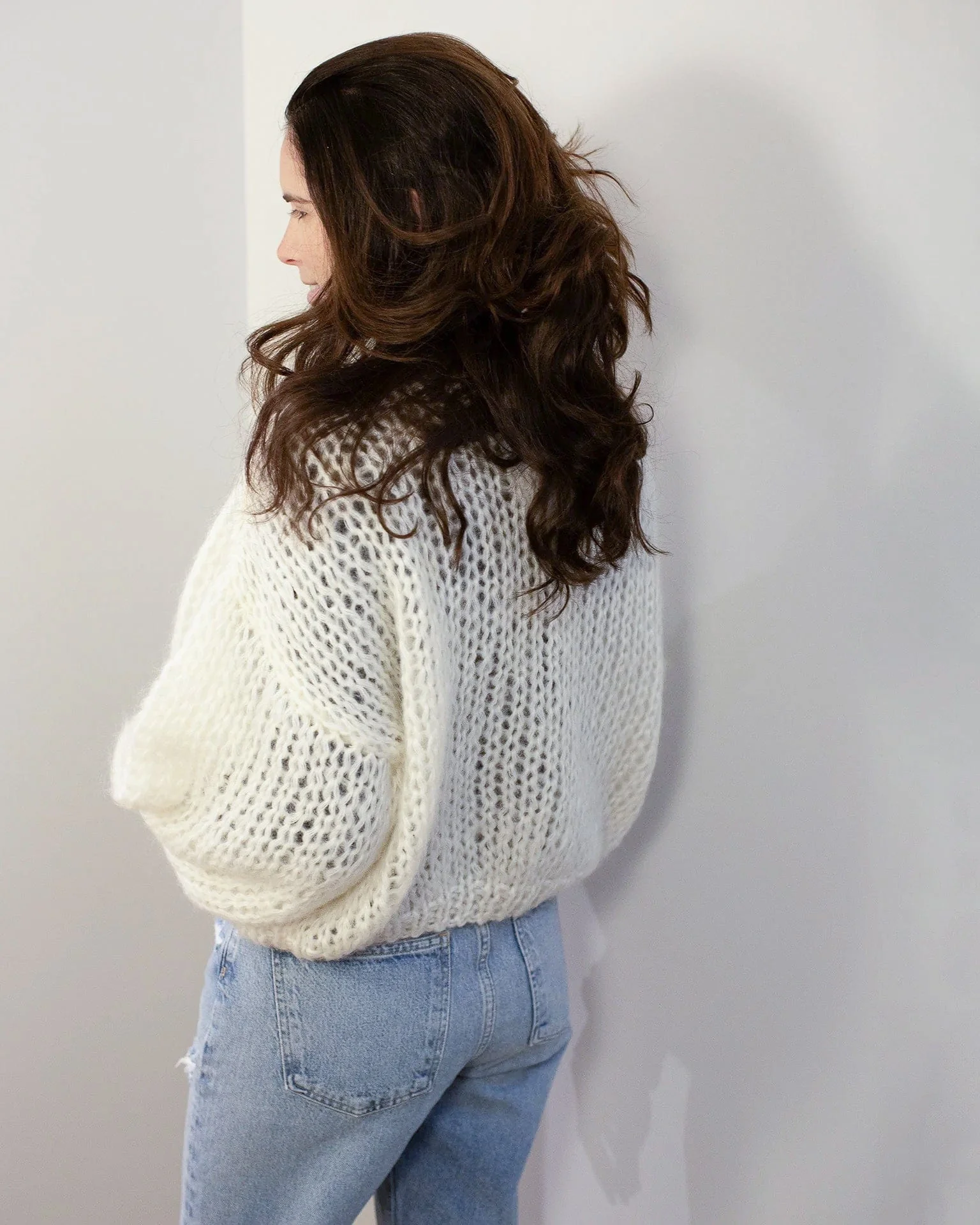 Mohair Bomber Cardigan in Creme - Image 5