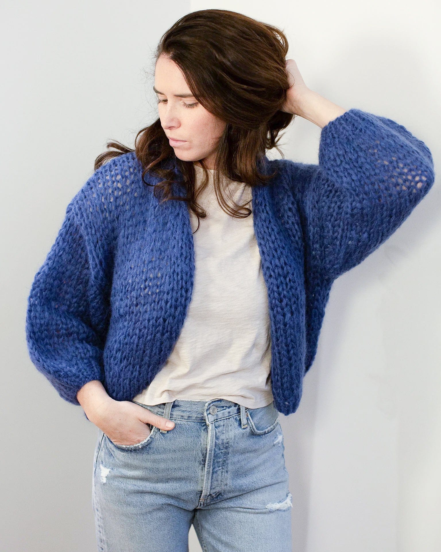 Mohair Bomber Cardigan in Dark Blue