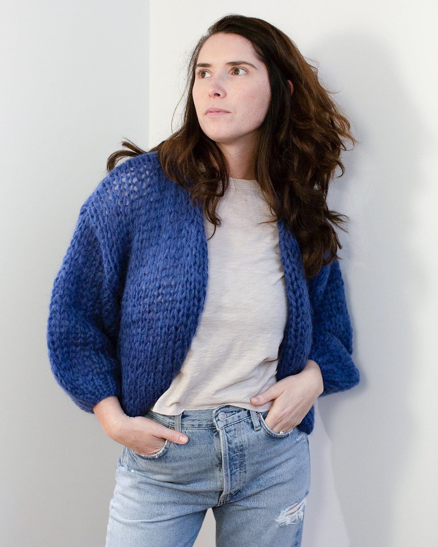 Mohair Bomber Cardigan in Dark Blue - Image 2