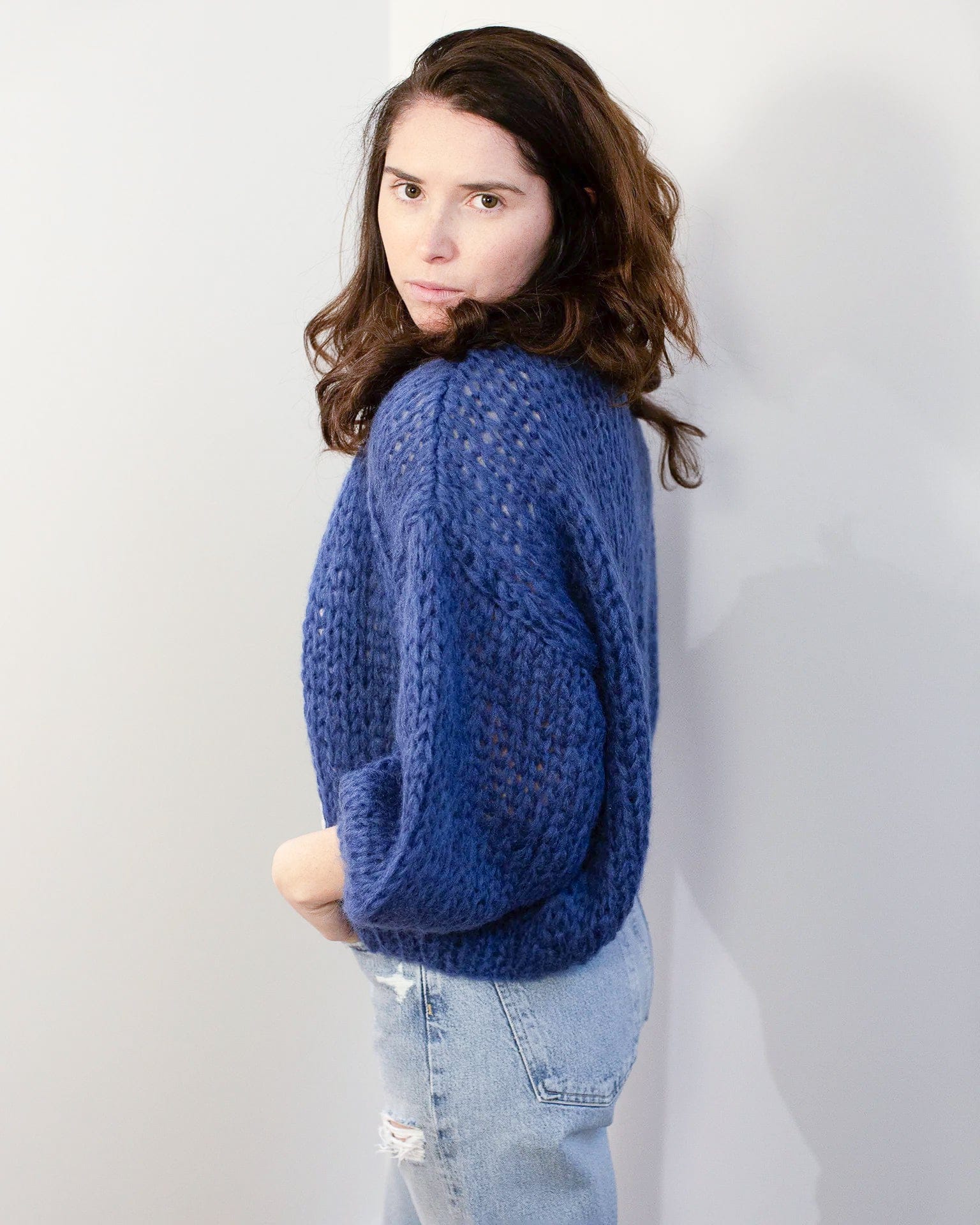Mohair Bomber Cardigan in Dark Blue - Image 3