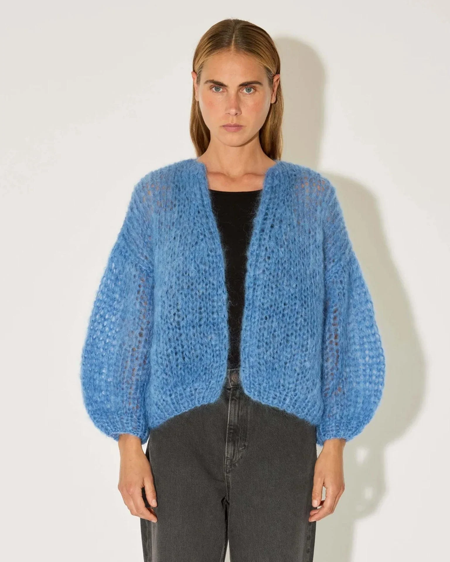 Mohair Bomber Cardigan in Dove Blue