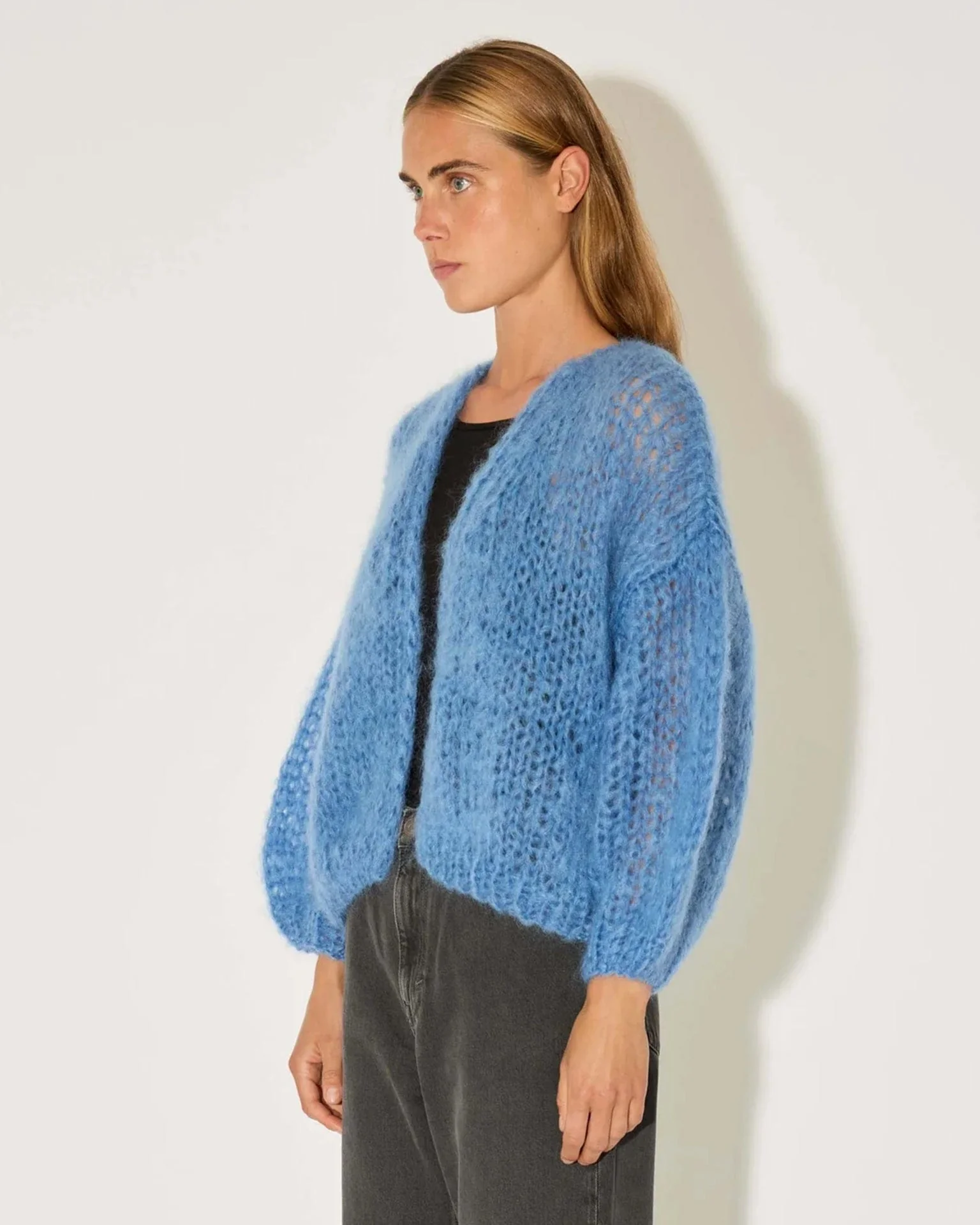 Mohair Bomber Cardigan in Dove Blue - Image 2