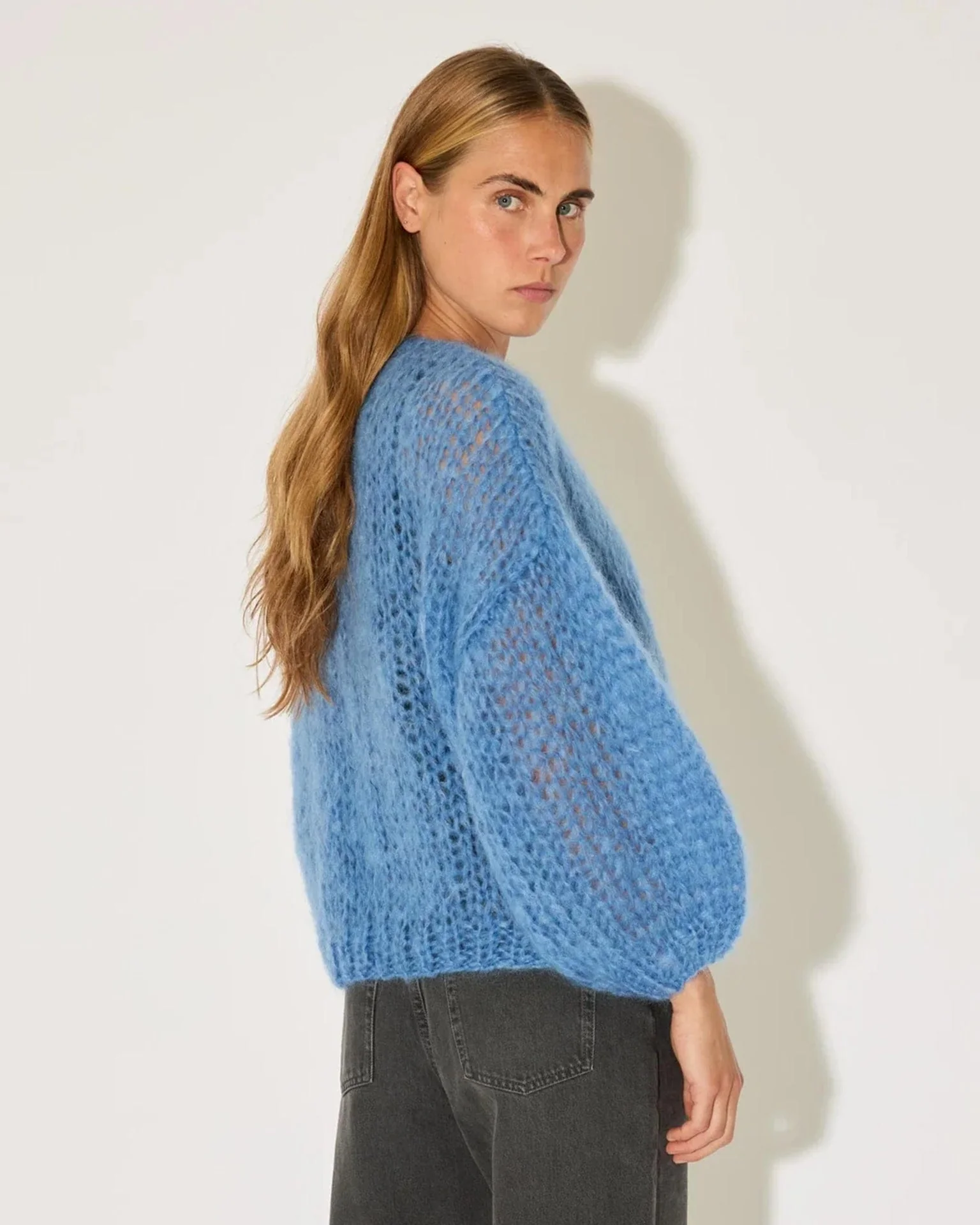 Mohair Bomber Cardigan in Dove Blue - Image 3