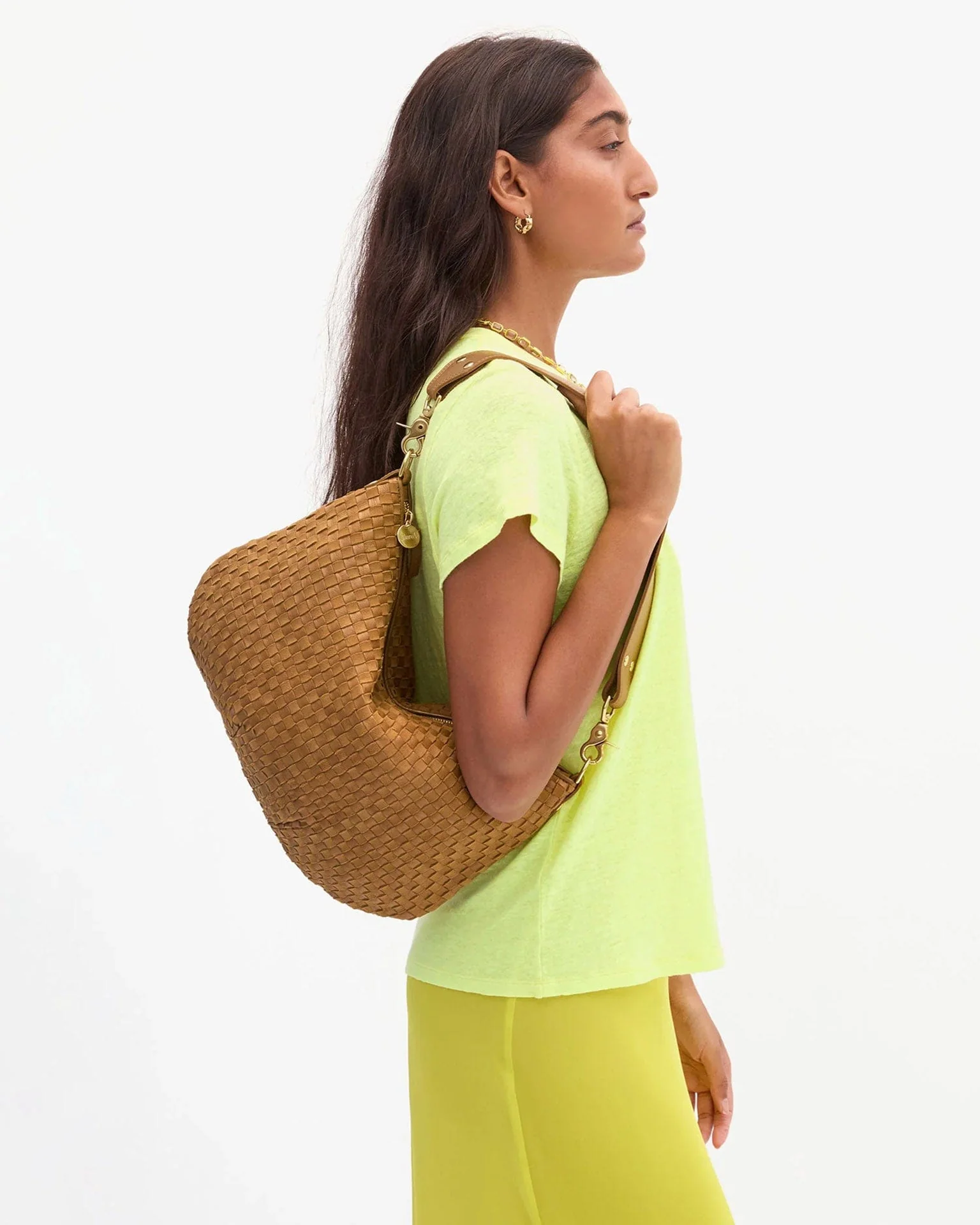 Moyen Messenger - Leather & Suede Woven Checker in Sequoia - Image 2