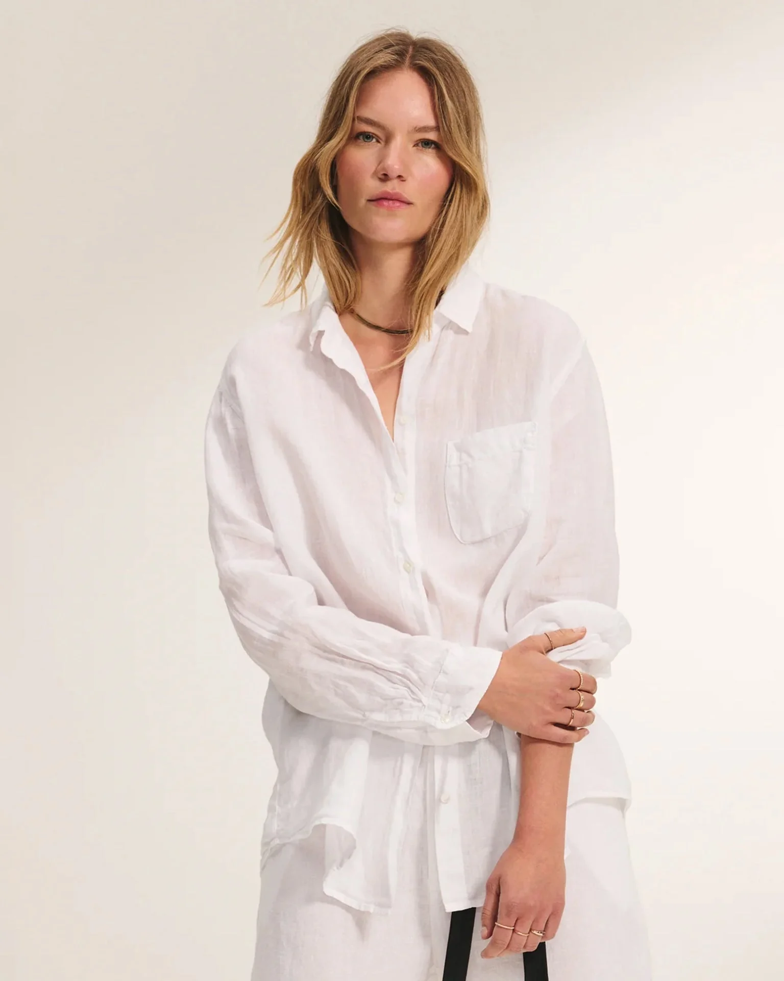 Mulholland Button Up Top In White - Image 4