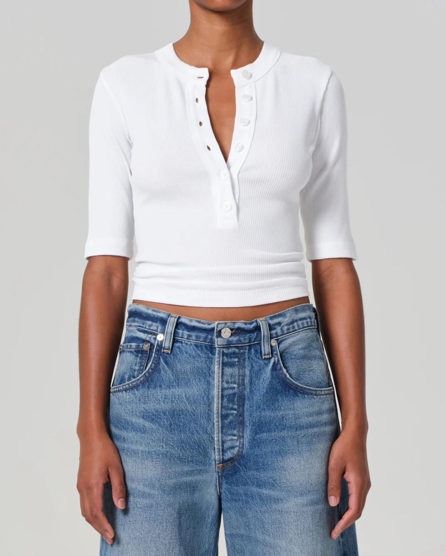 Nali Short Sleeve Henley in White