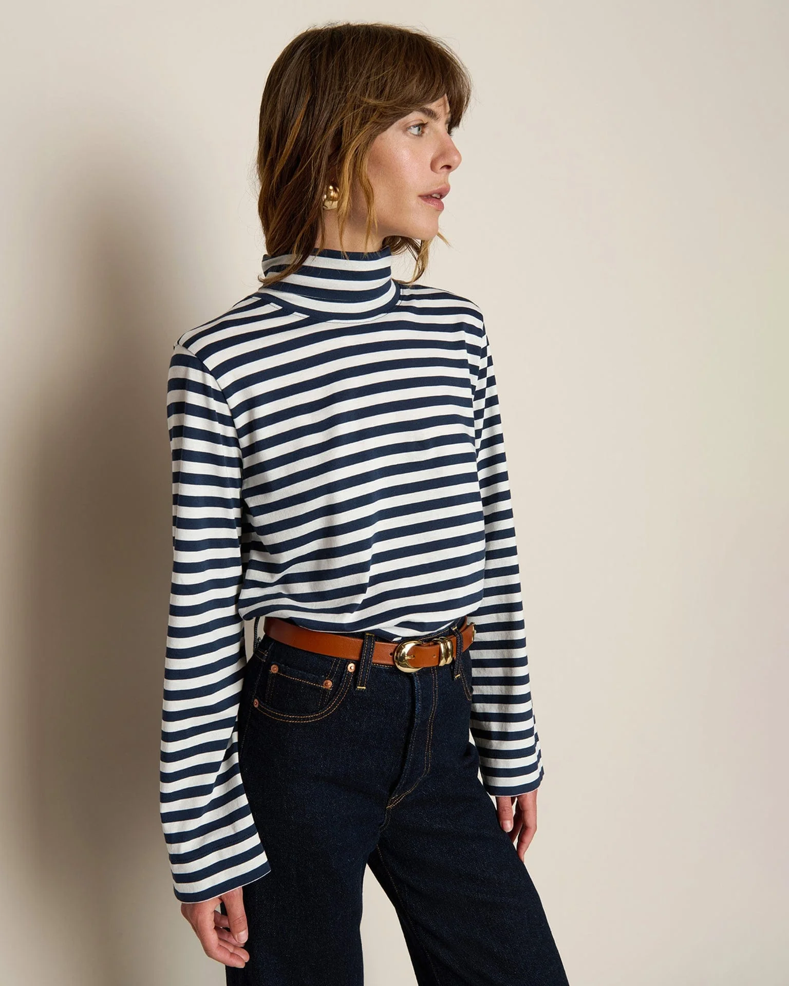Neo Mock Neck T-Shirt in Seascape Stripe