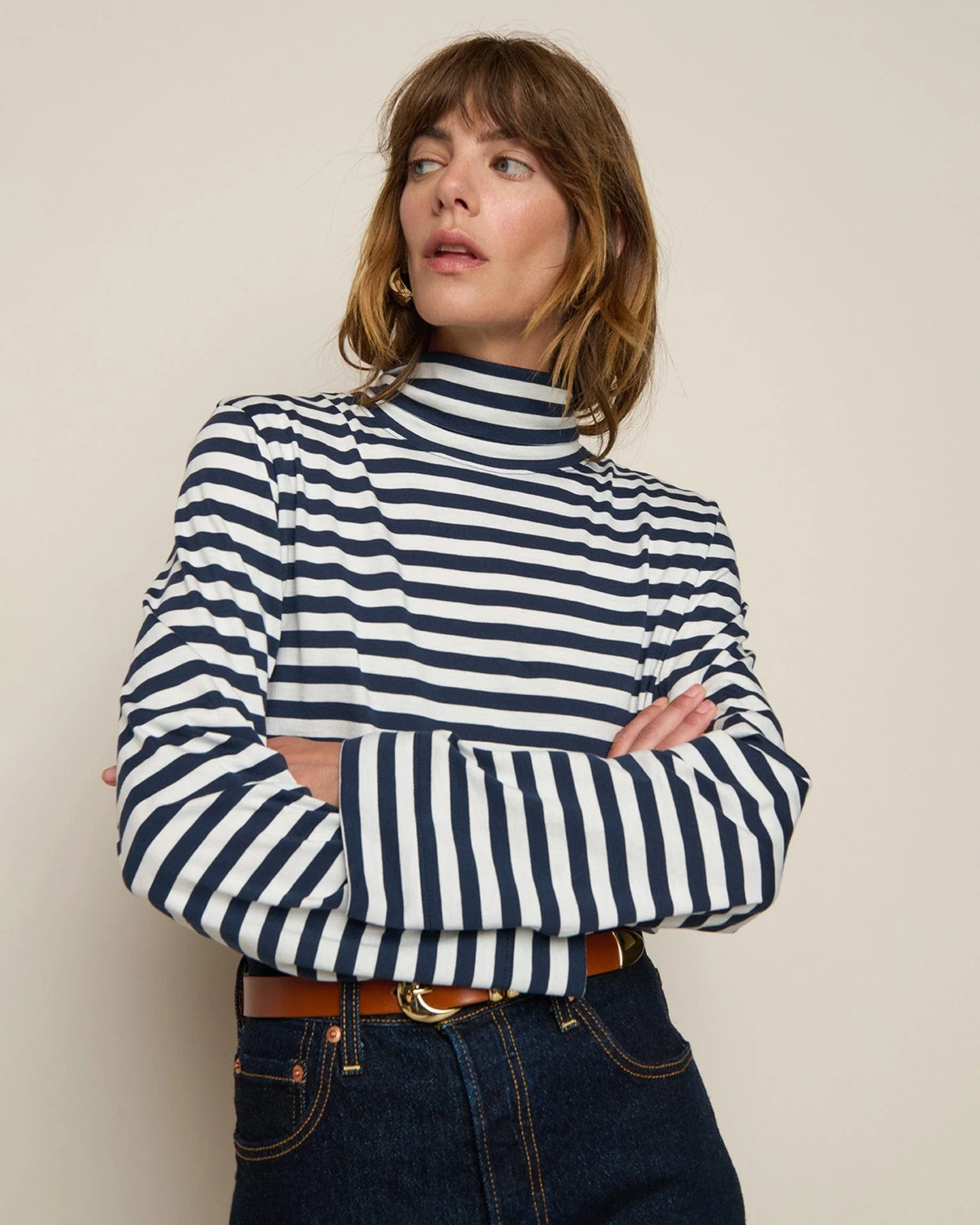 Neo Mock Neck T-Shirt in Seascape Stripe - Image 2
