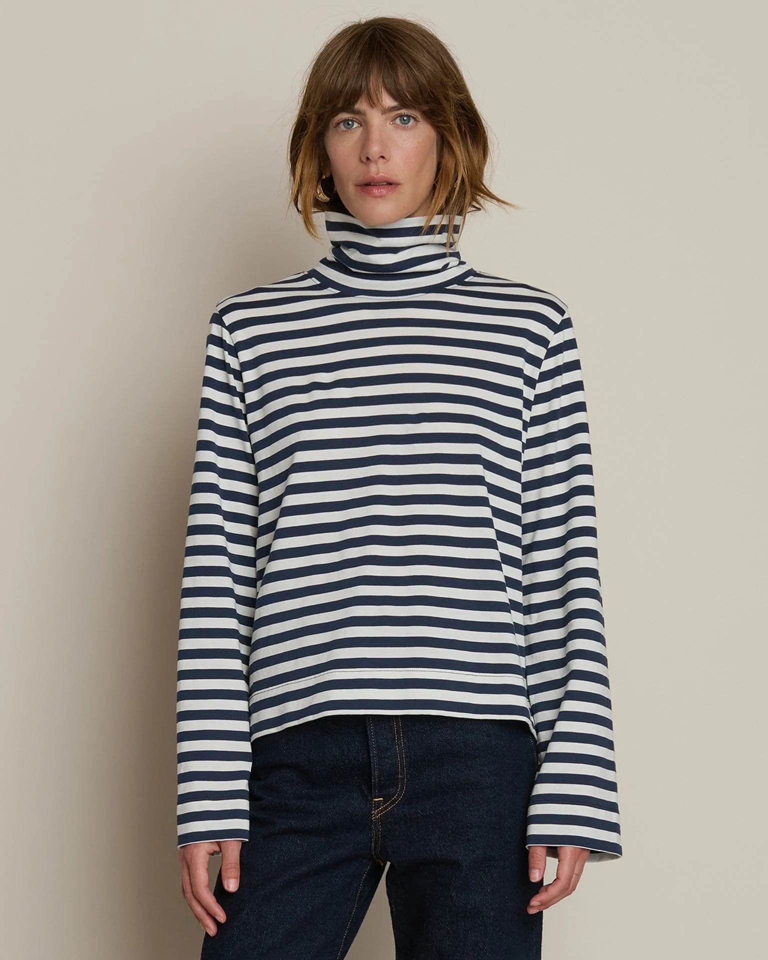 Neo Mock Neck T-Shirt in Seascape Stripe - Image 3