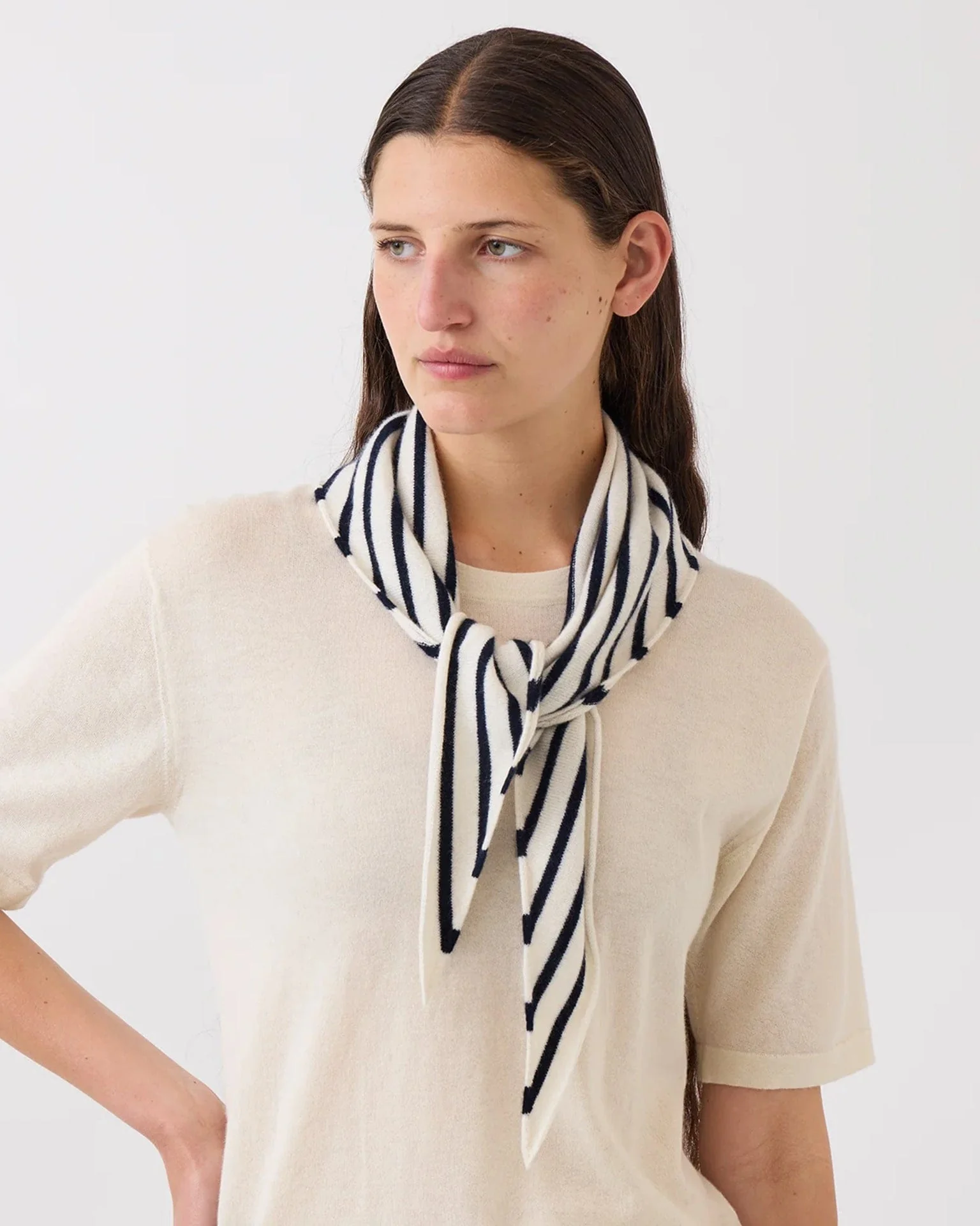 Nessa Stripe Small Cashmere Bandana in Ivory / Navy