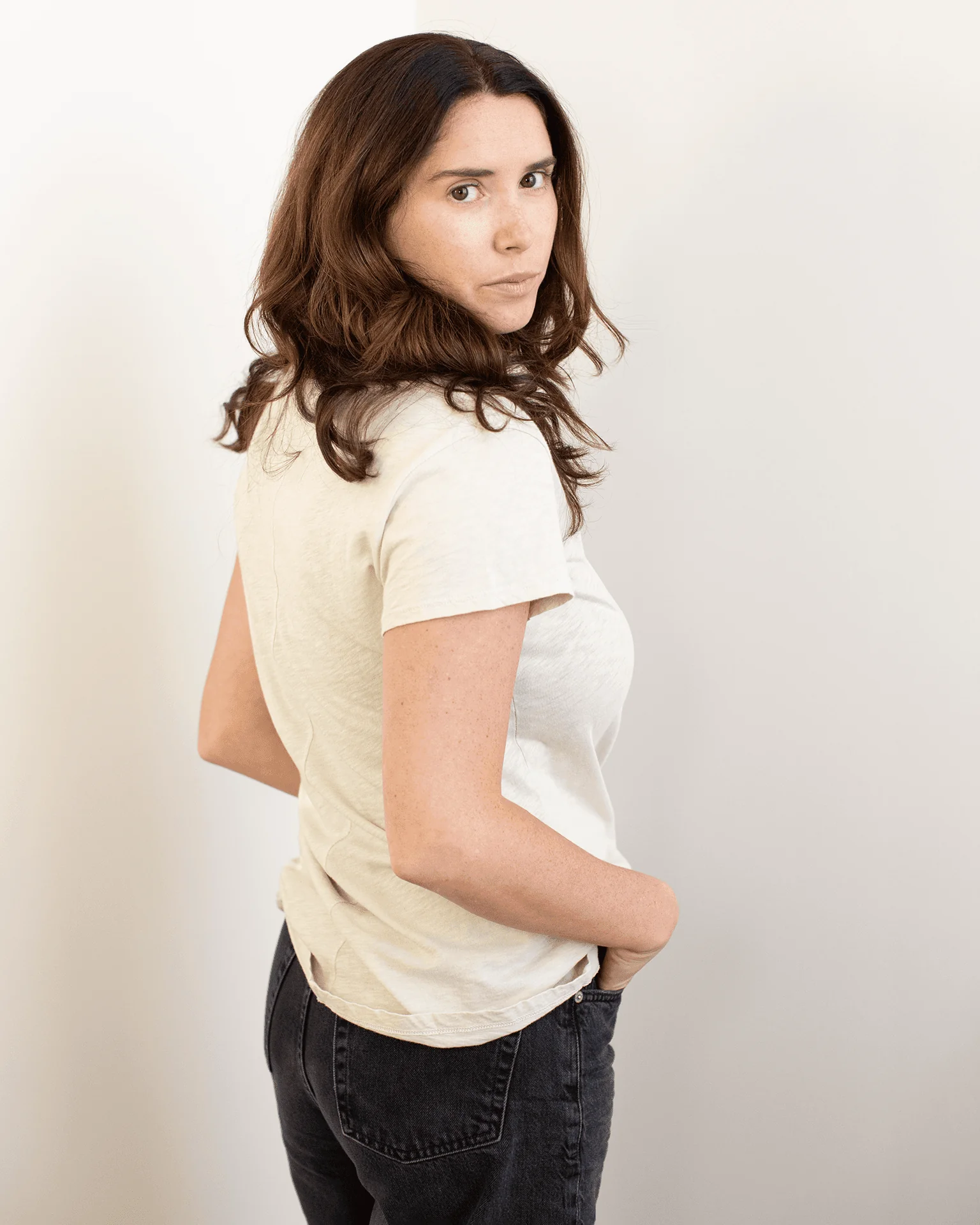 Odelia Scoop Neck Tee in Cookie - Image 2