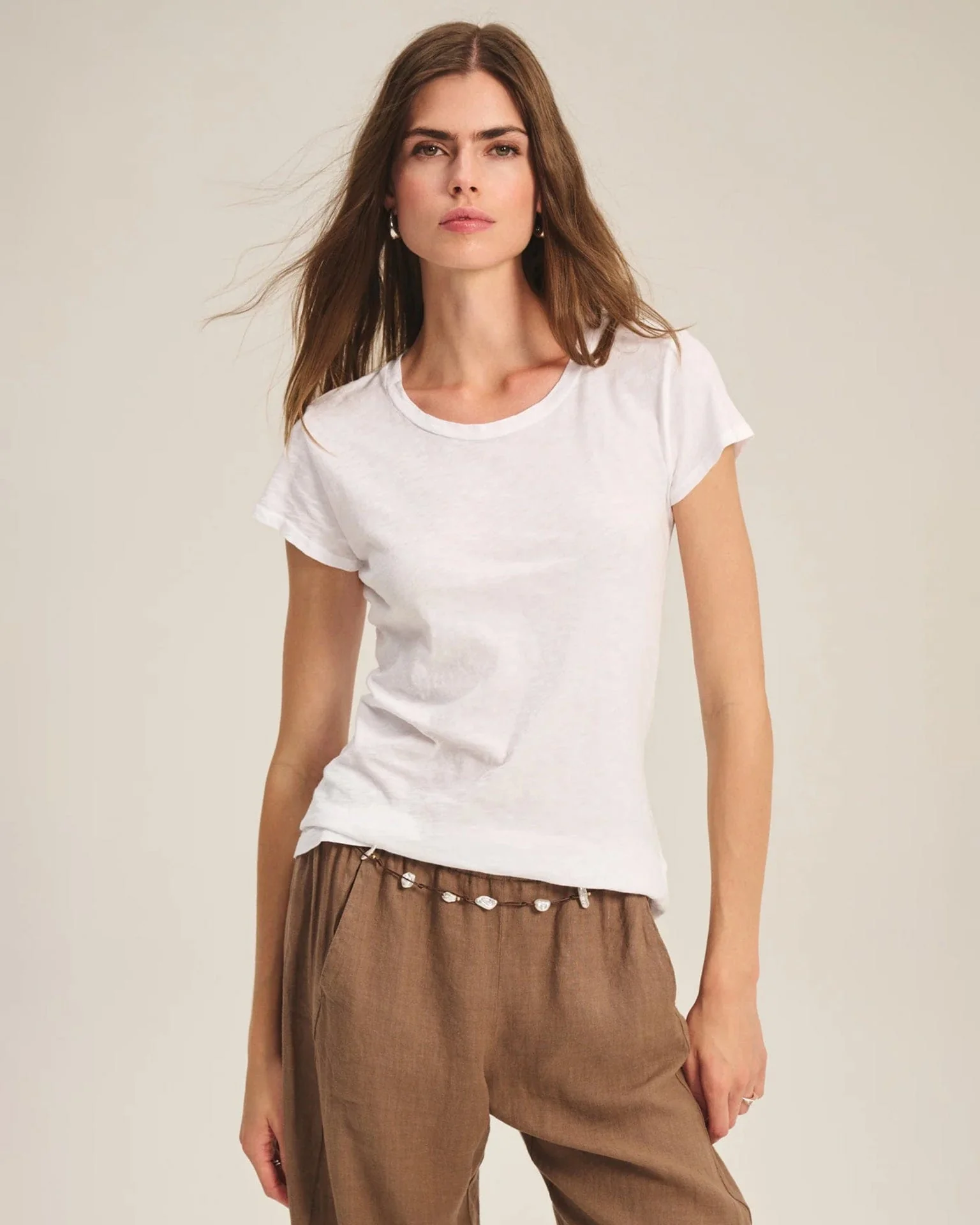 Odelia Short Sleeve Crew Neck Top in White