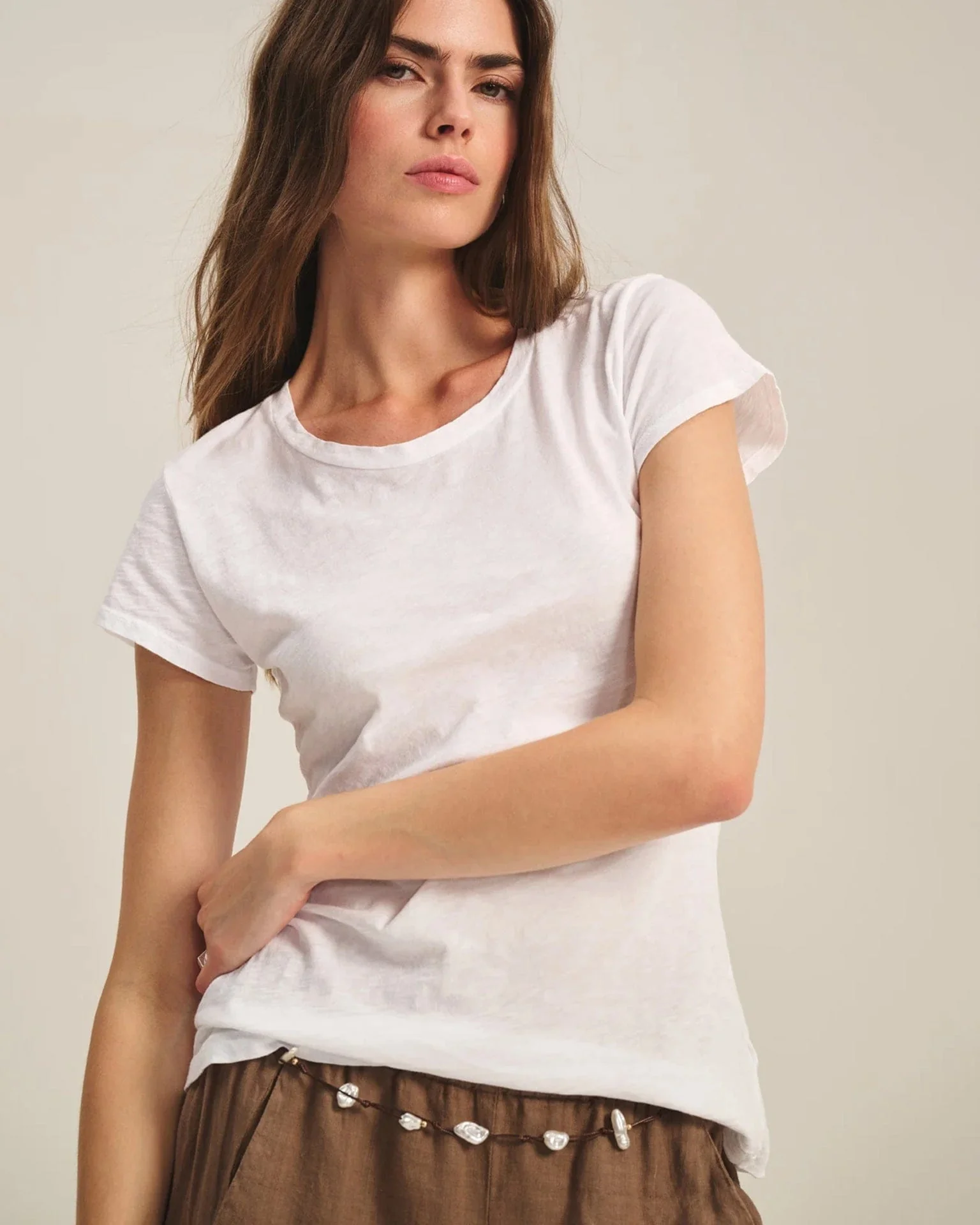 Odelia Short Sleeve Crew Neck Top in White - Image 2