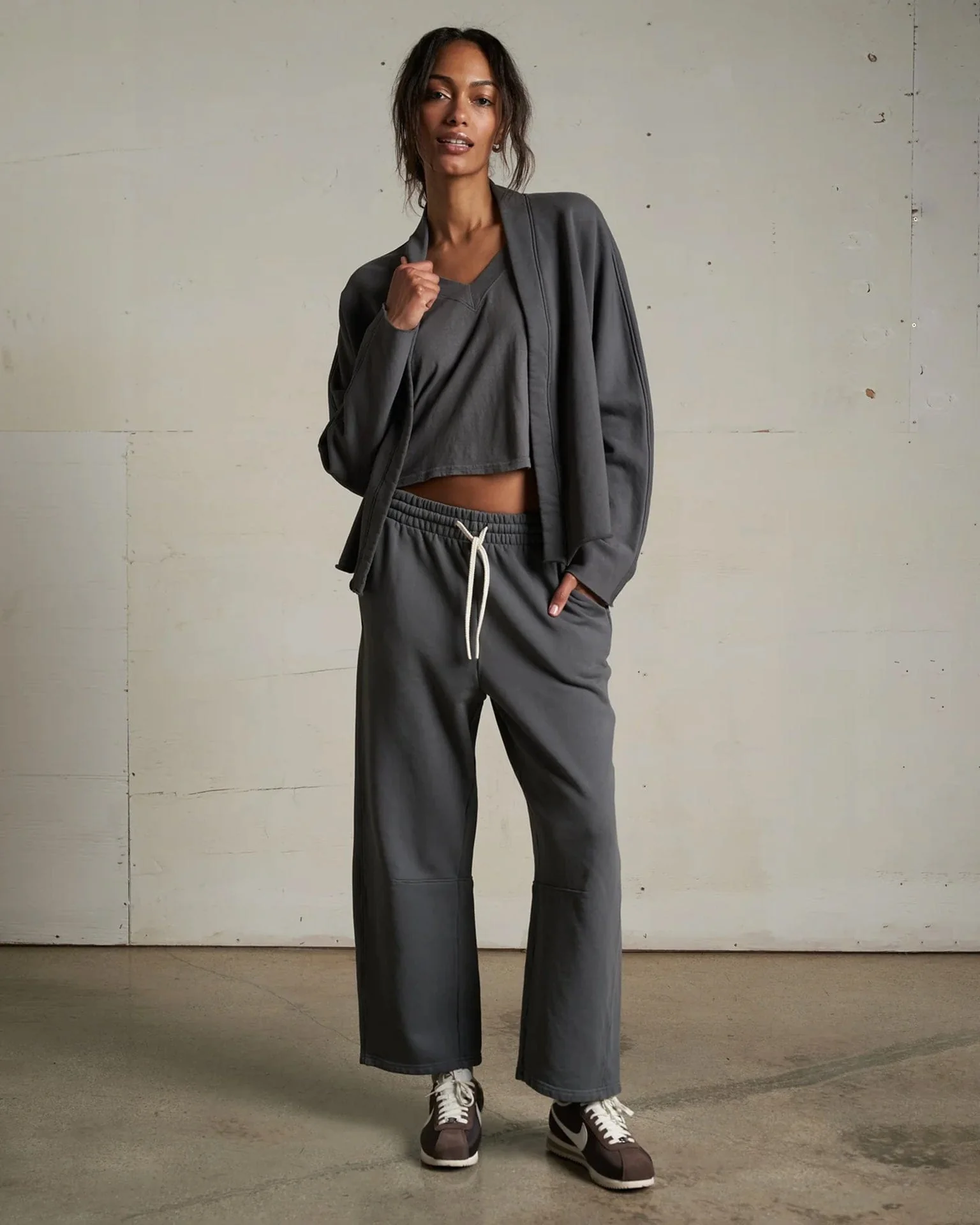 Olivia Fleece Short Cardigan in Charcoal - Image 2
