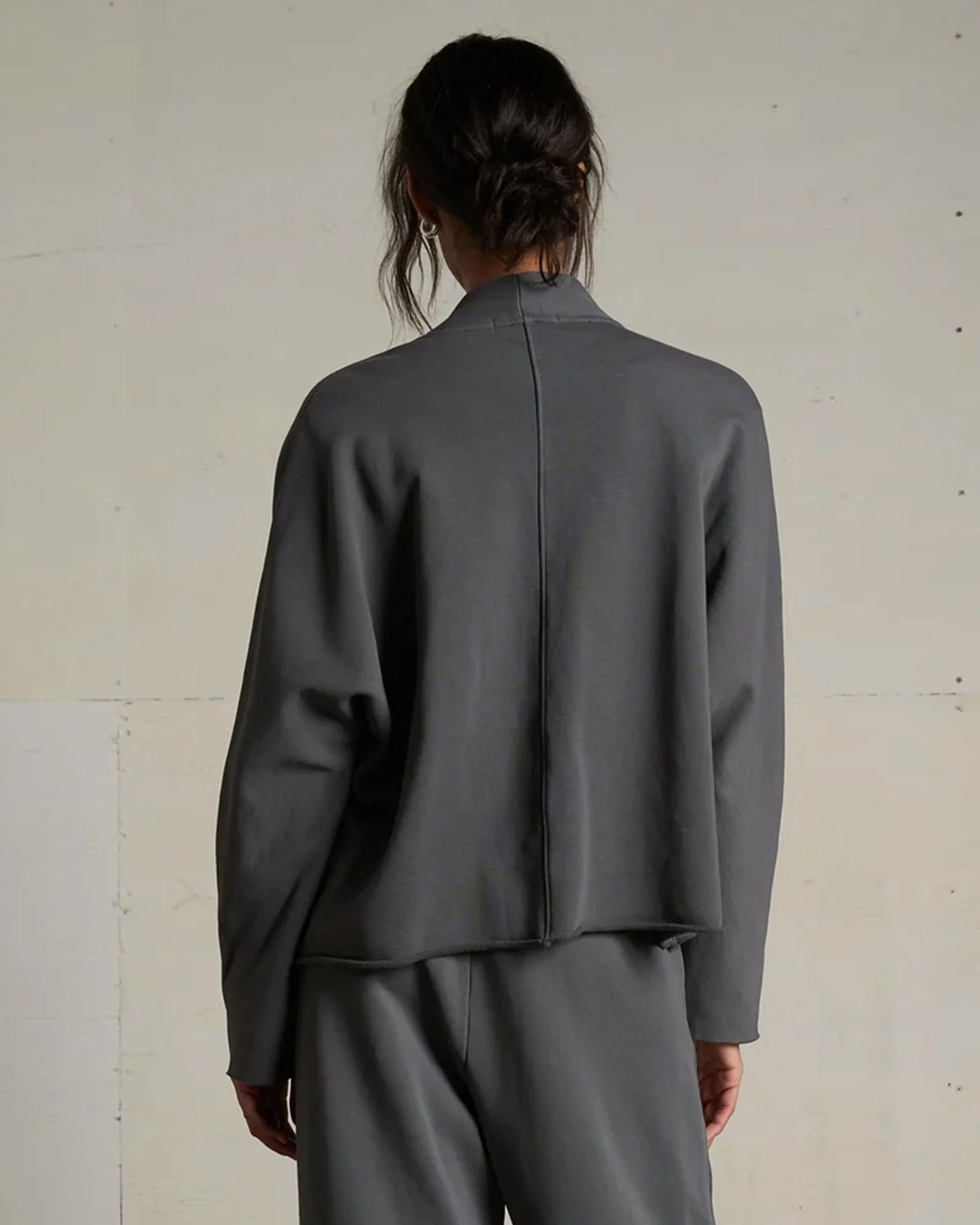 Olivia Fleece Short Cardigan in Charcoal - Image 3