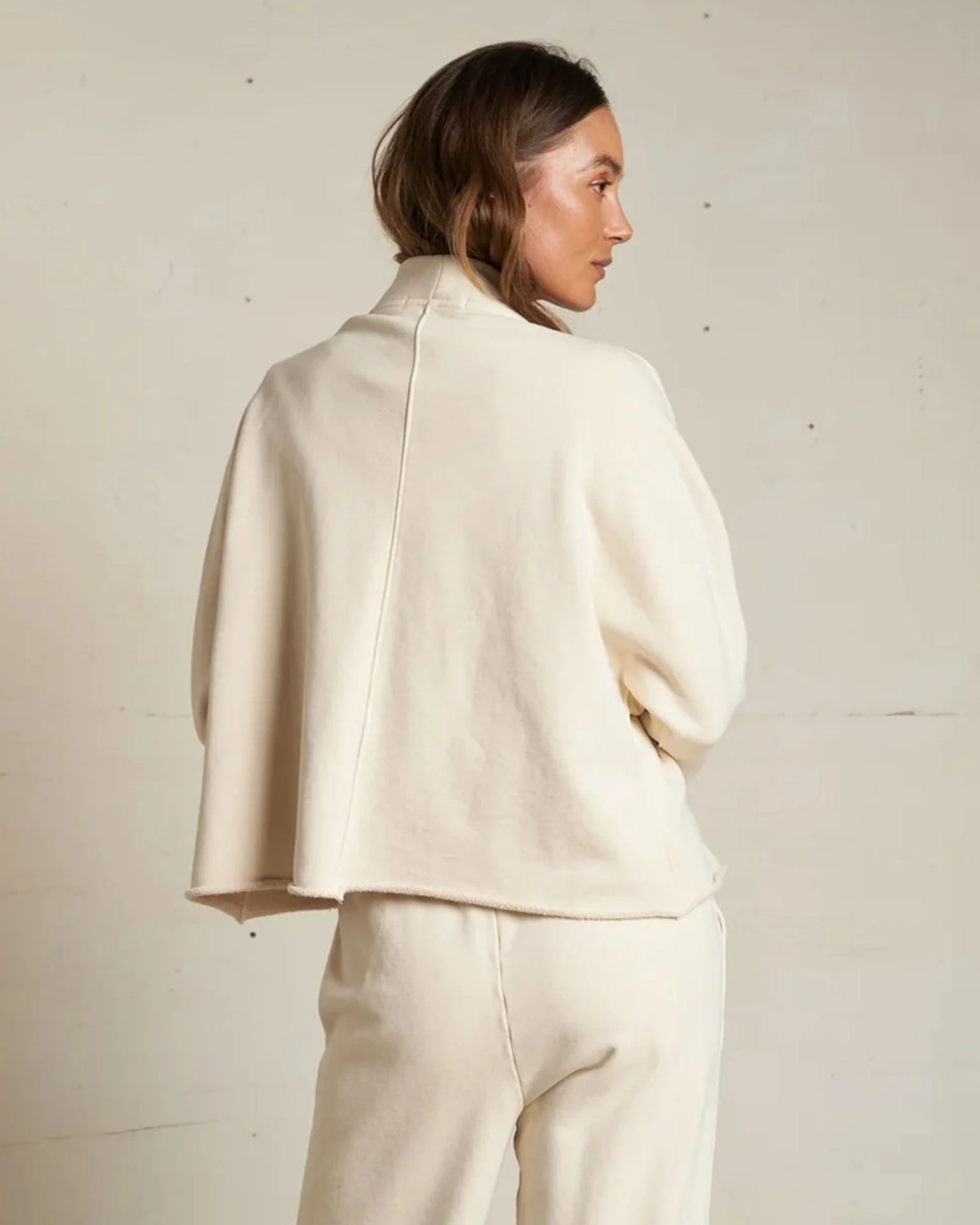 Olivia Fleece Short Cardigan in Sugar - Image 3