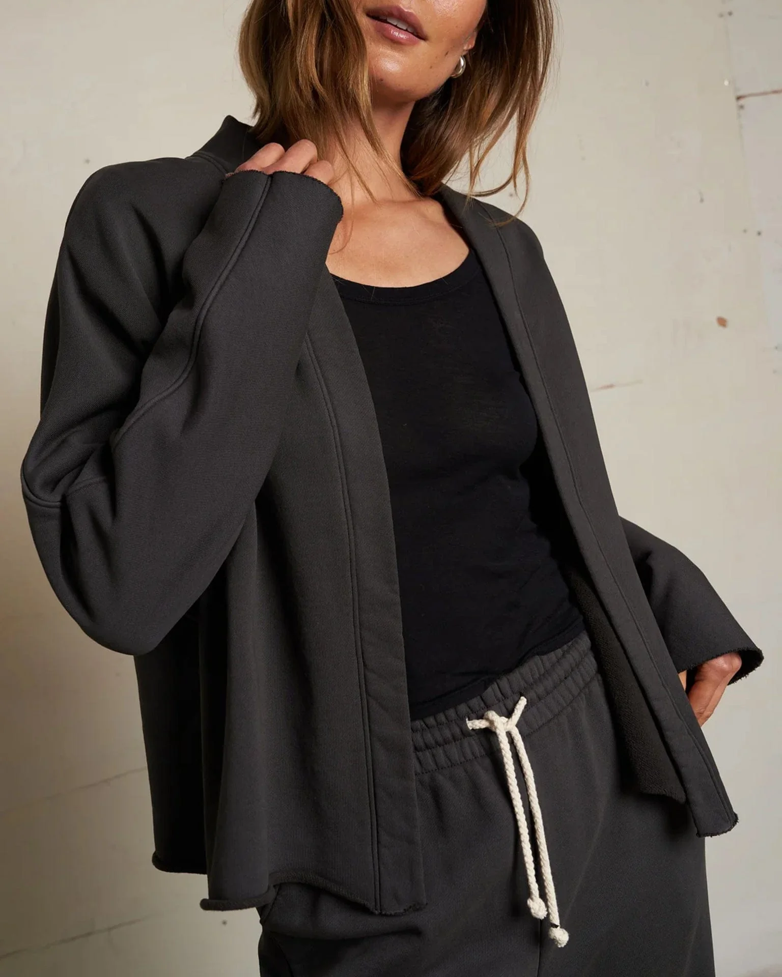Olivia Fleece Short Cardigan in Vintage Black - Image 2