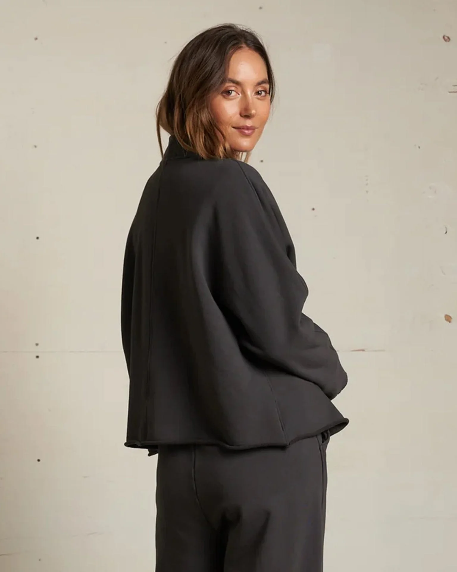 Olivia Fleece Short Cardigan in Vintage Black - Image 3