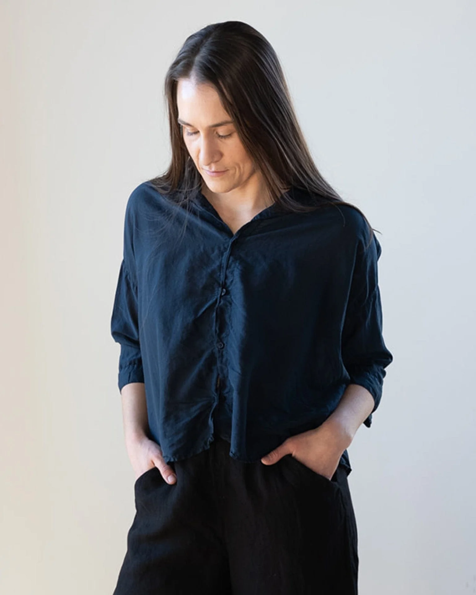 Ophelia Boxy Top in Ink Cotton Silk