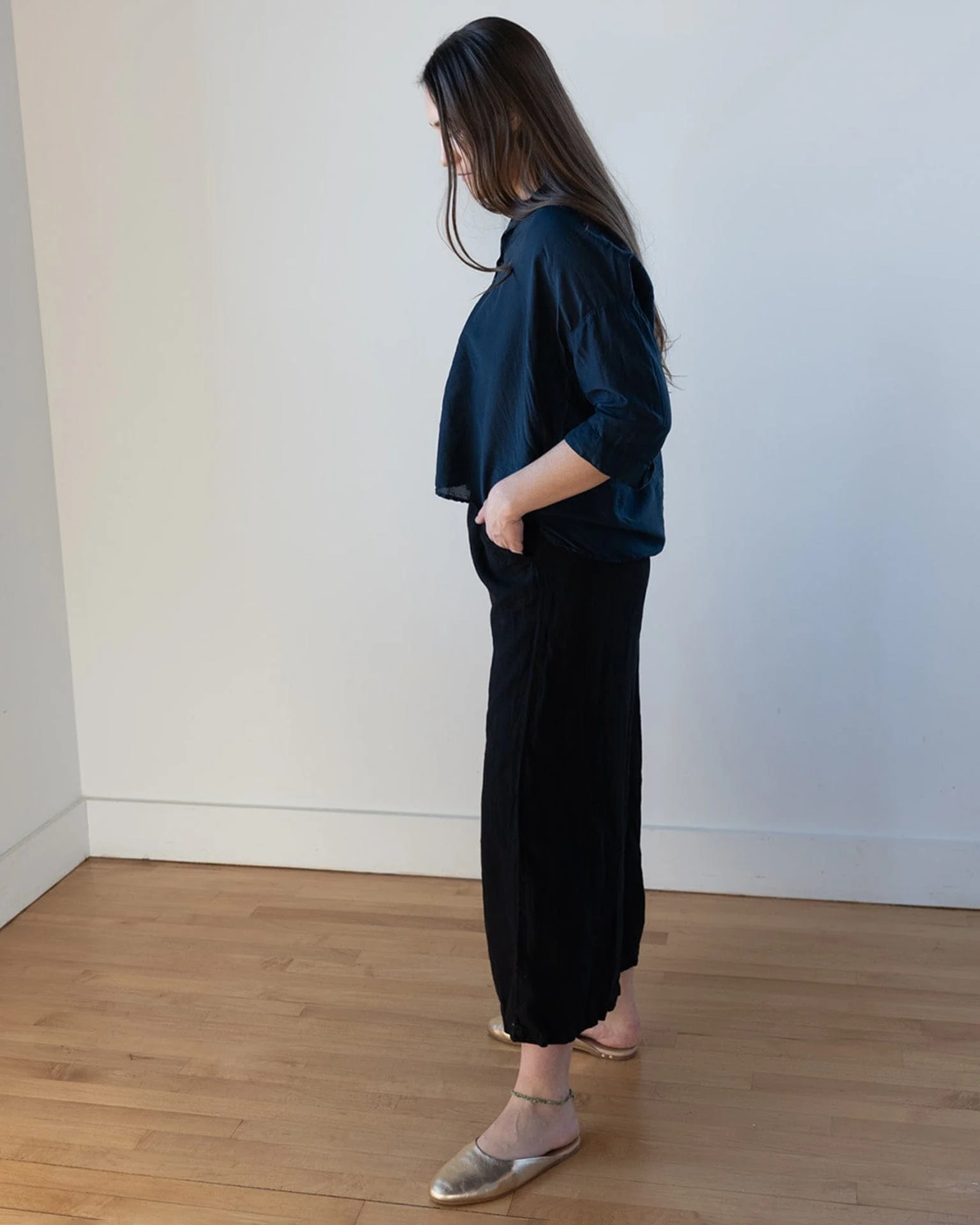 Ophelia Boxy Top in Ink Cotton Silk - Image 3