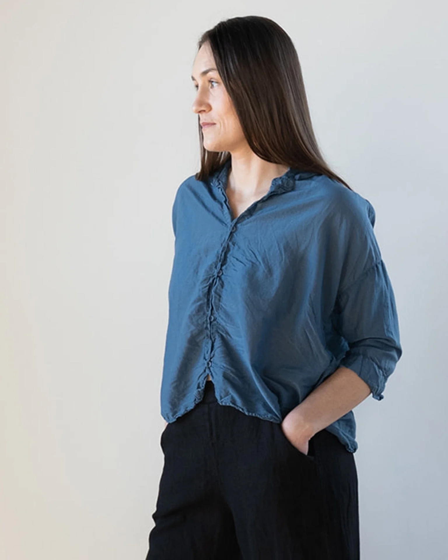 Ophelia Boxy Top in Moonlit Ocean Cotton Silk
